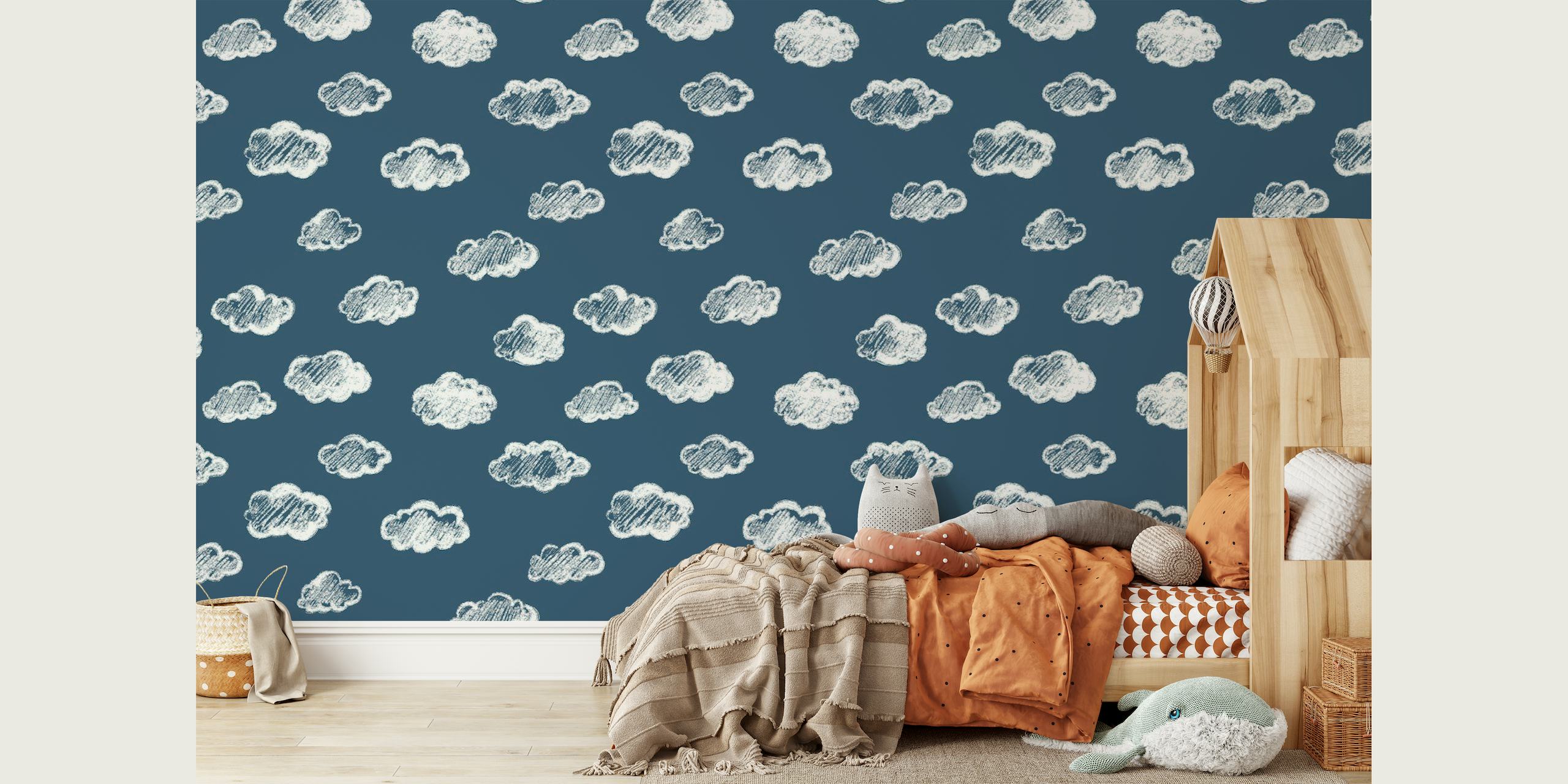 Chalk Clouds On Navy Blue behang