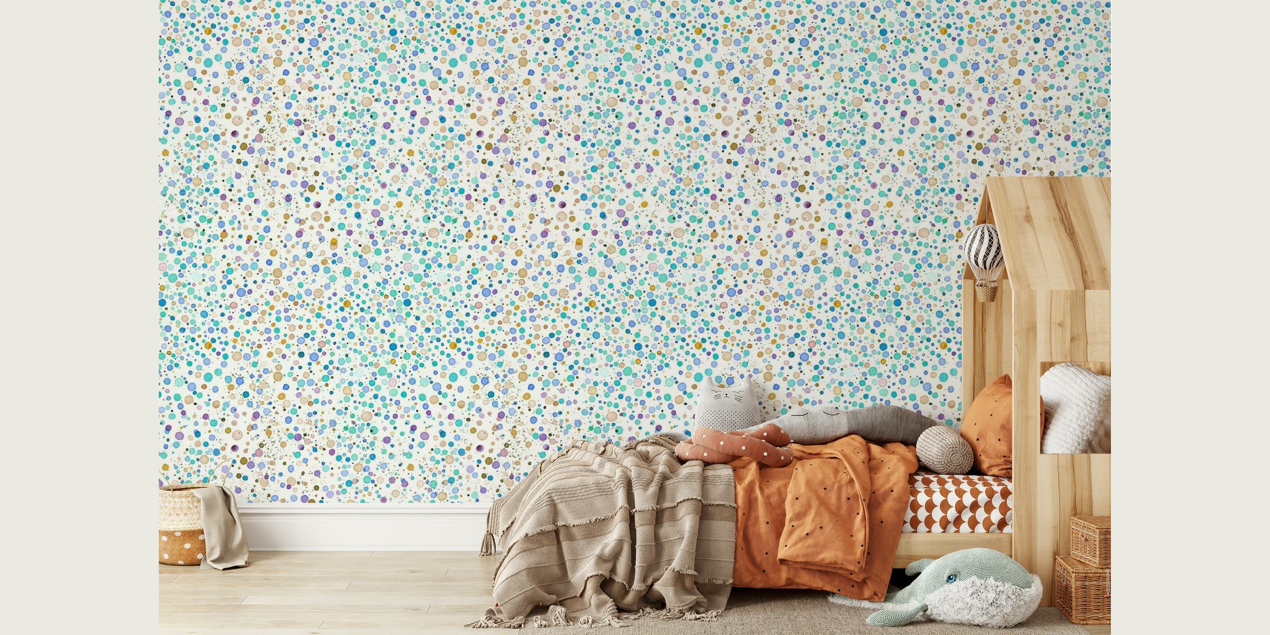 Confetti Cosmic Dots Blue Gold wall mural with a pattern of gold and blue dots on a subtle background