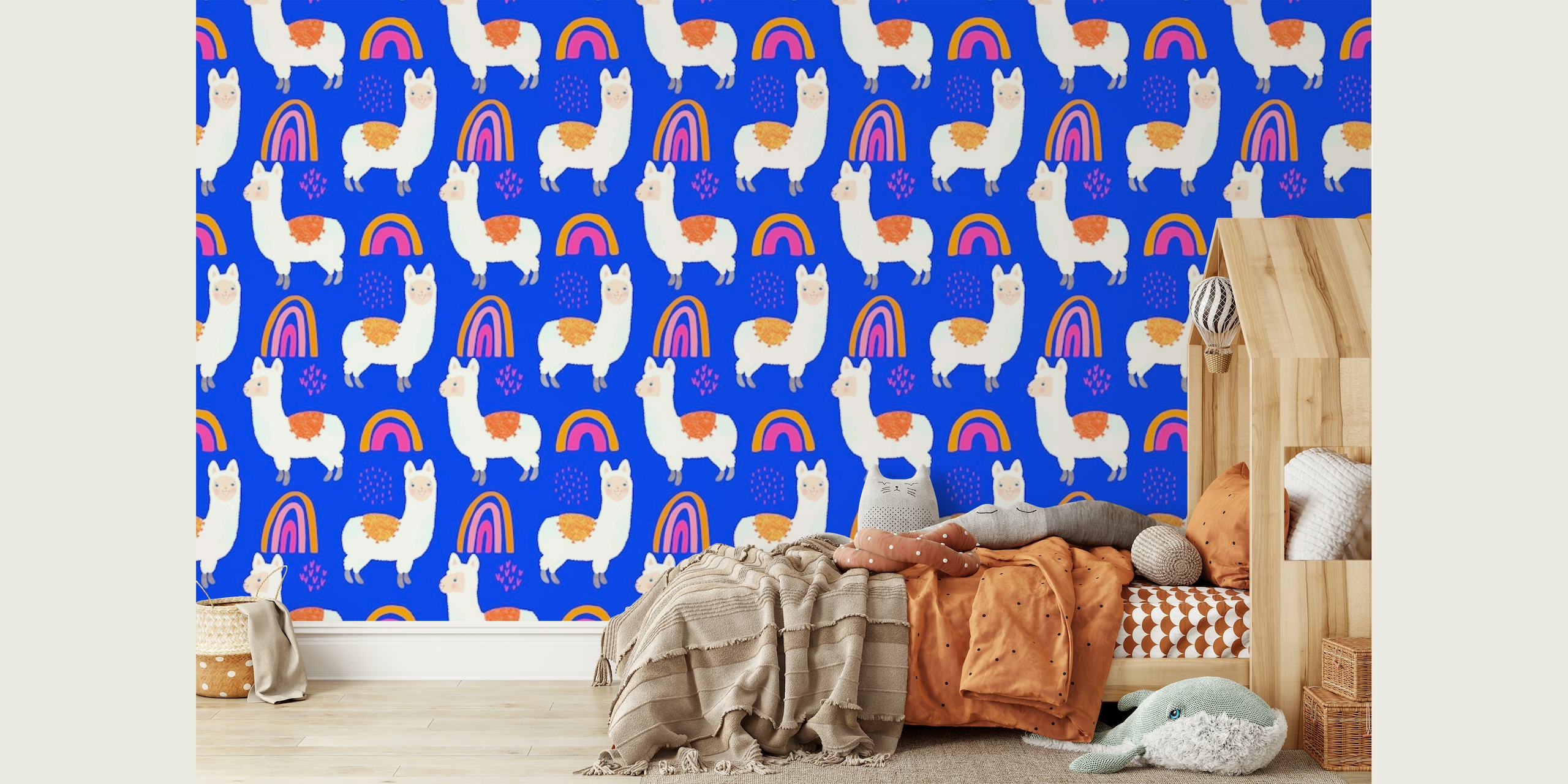 Happy Llamas on Blue wallpaper
