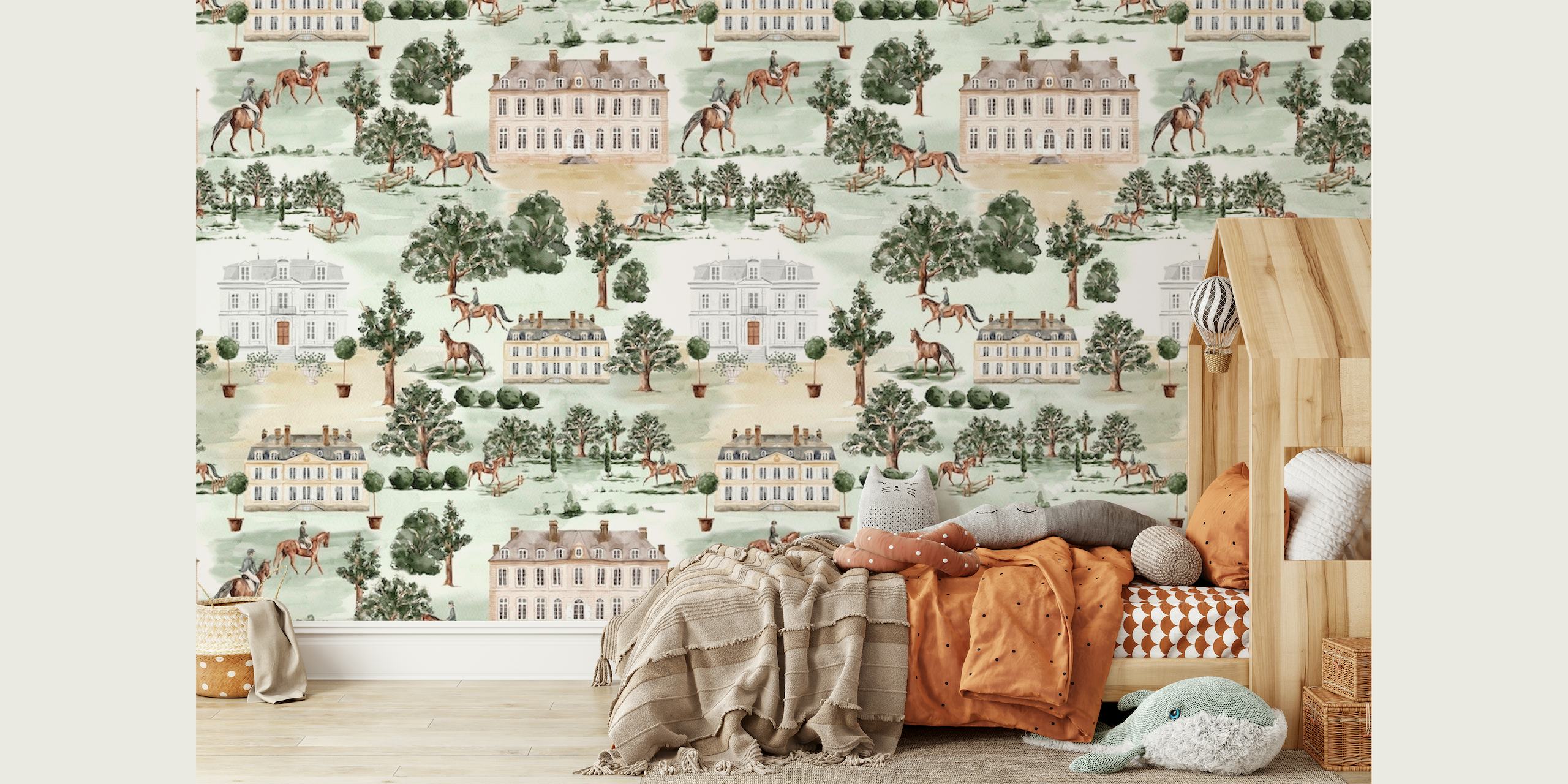English country garden houses wallpaper