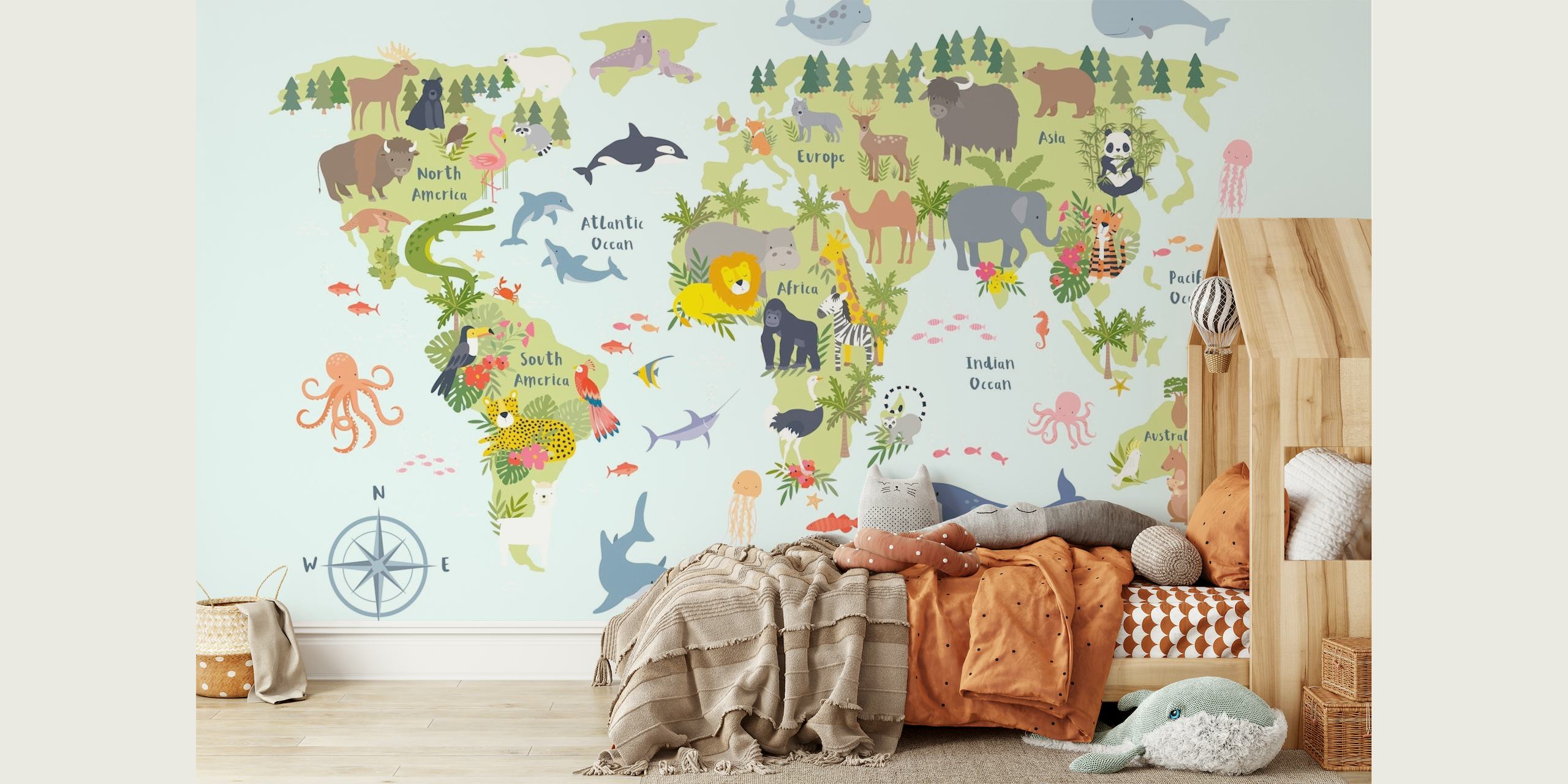 Animal World Map behang