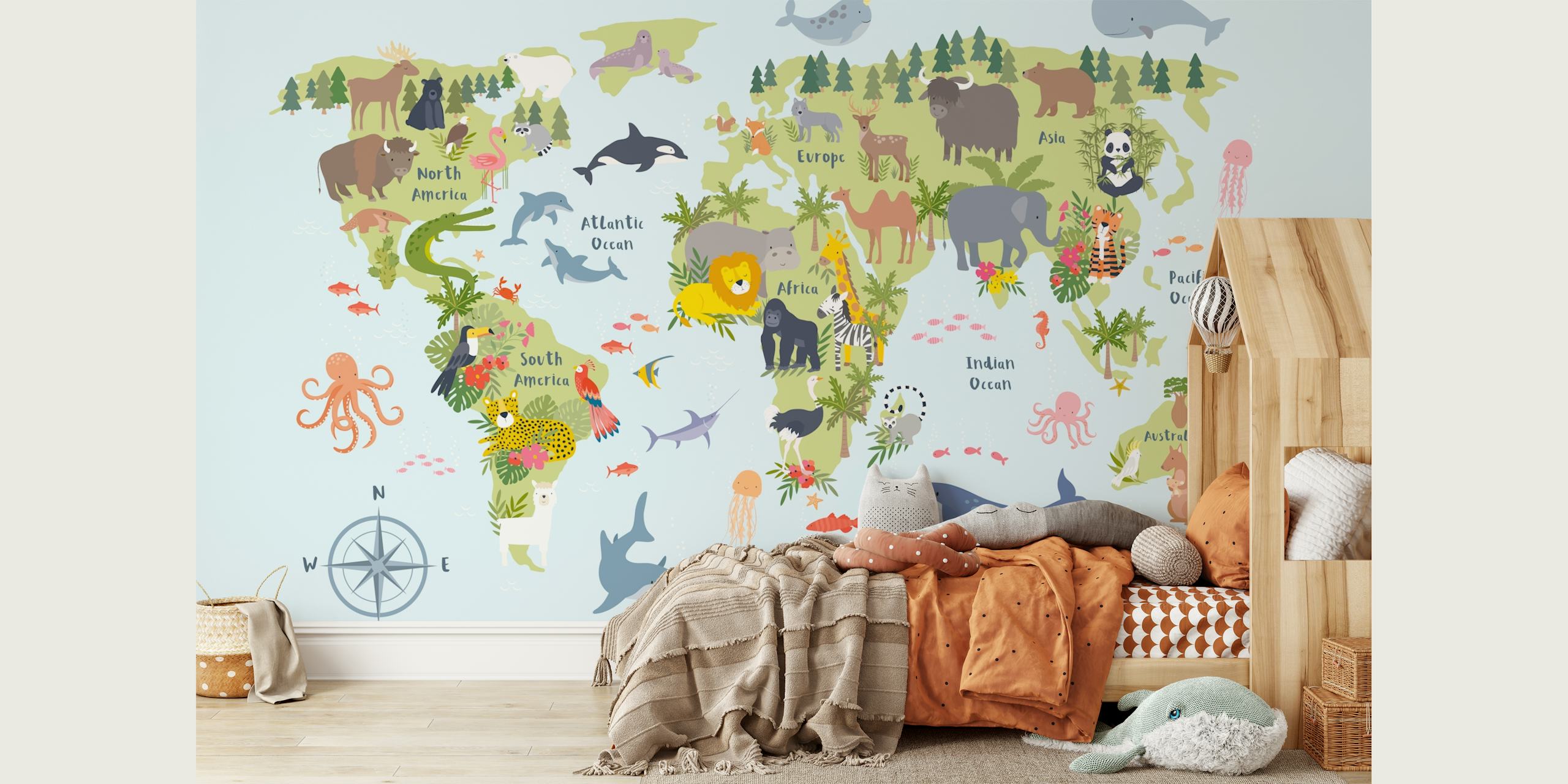 Animal World Map tapet i ett rum