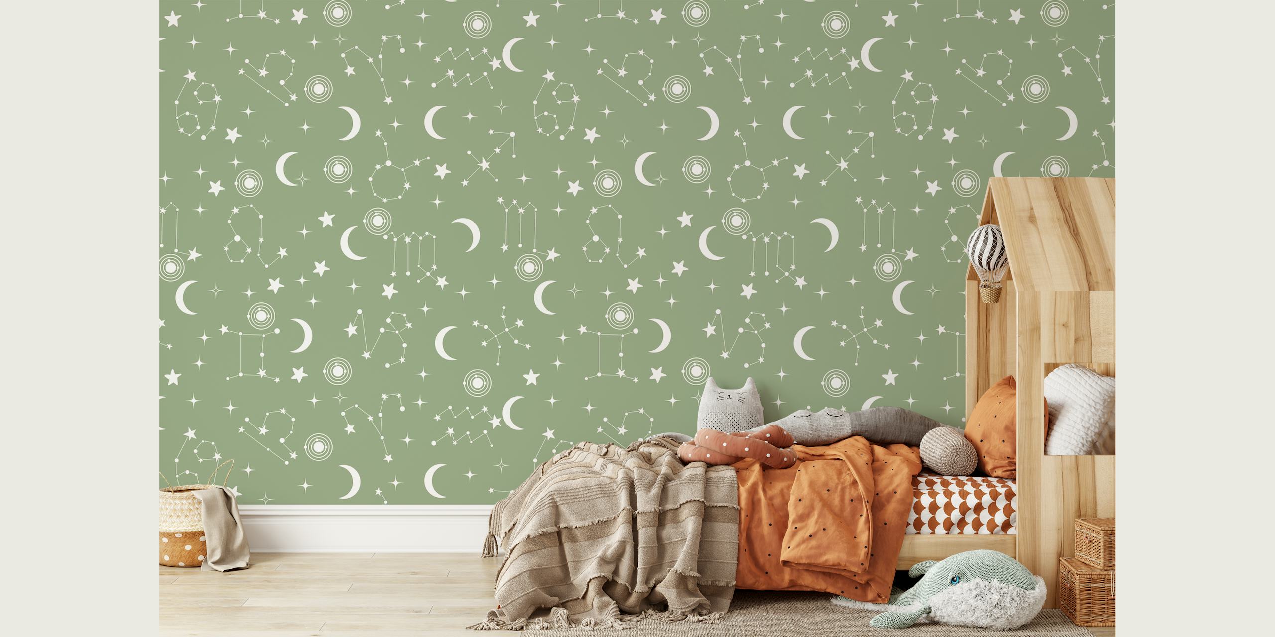 Stars and Constellations Green carta da parati in una stanza