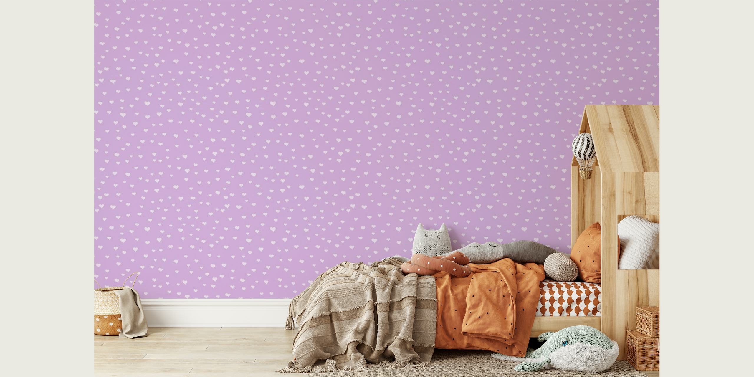 Hand-drawn hearts wall mural in lavender hue