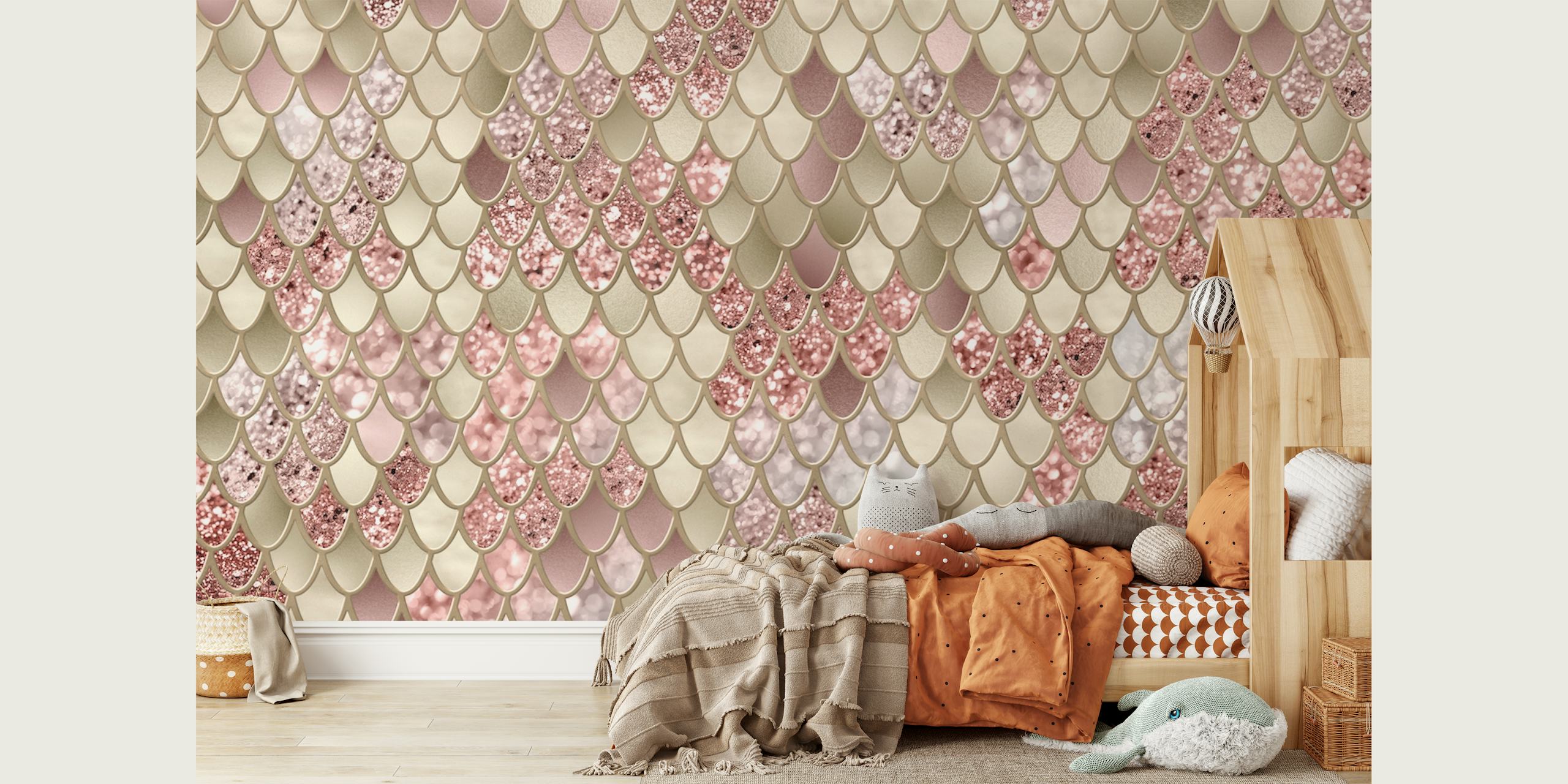 Gold Rose Gold ljuskice sirene tapeta u sobi