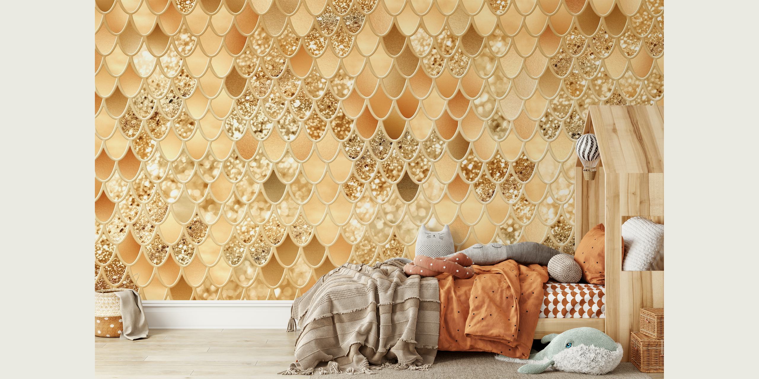 Elegant orange mermaid scale pattern for wall mural