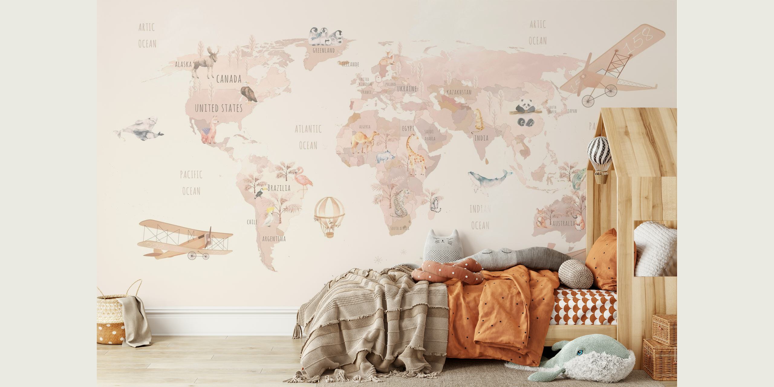 Cute kids world map behang