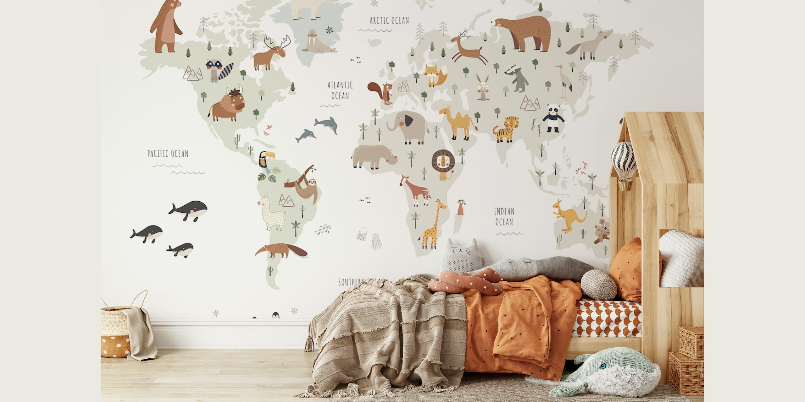 World Map with Animals, jossa on söpöjä eläimiä