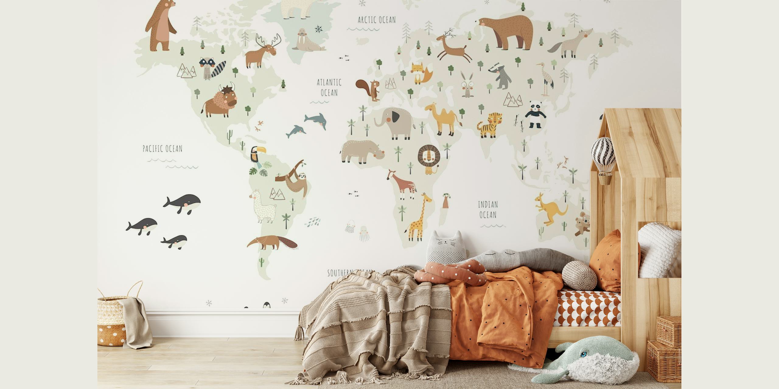 World Map with Animals behang