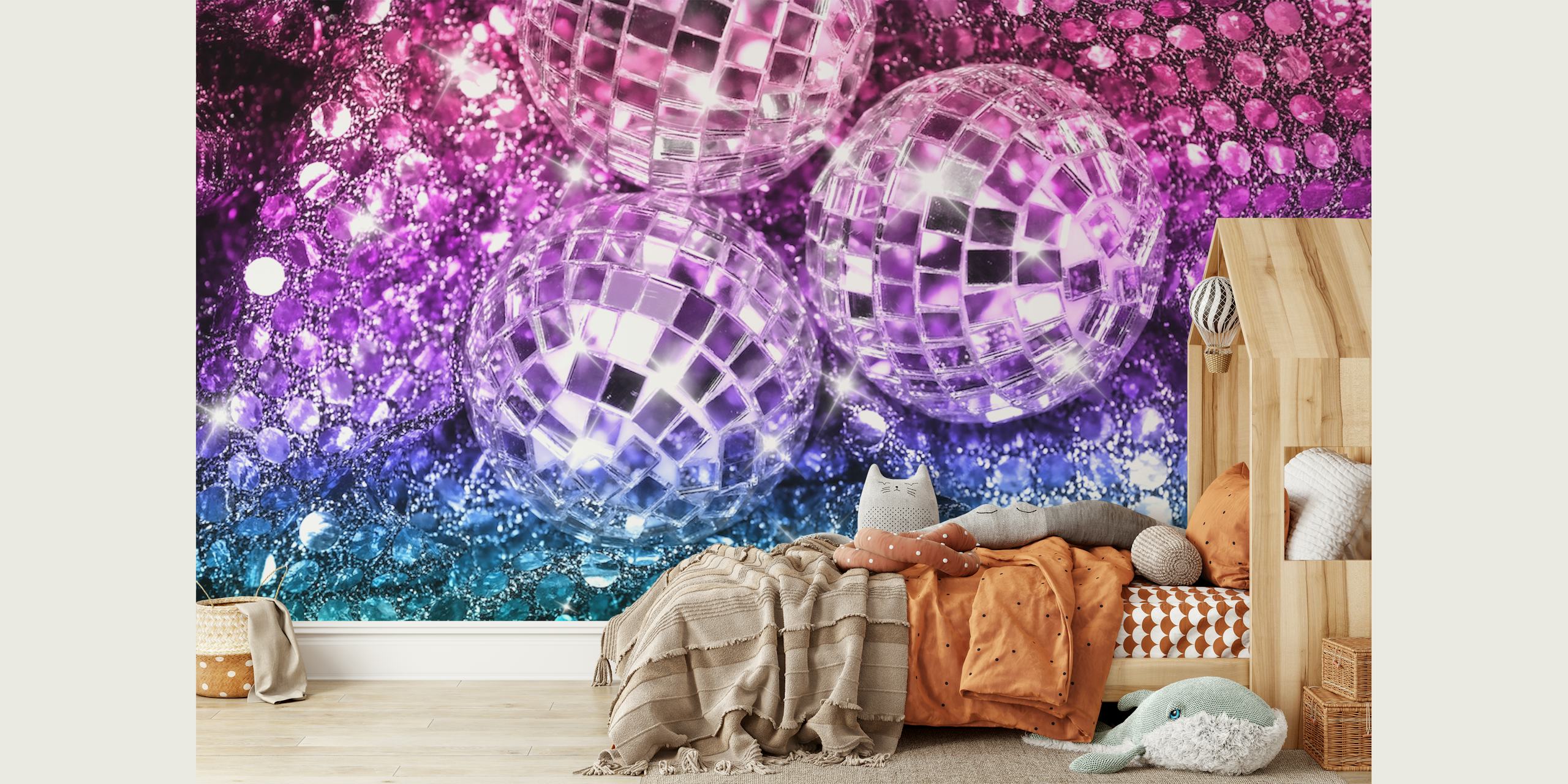 Colorful disco balls on shimmering background wallpaper