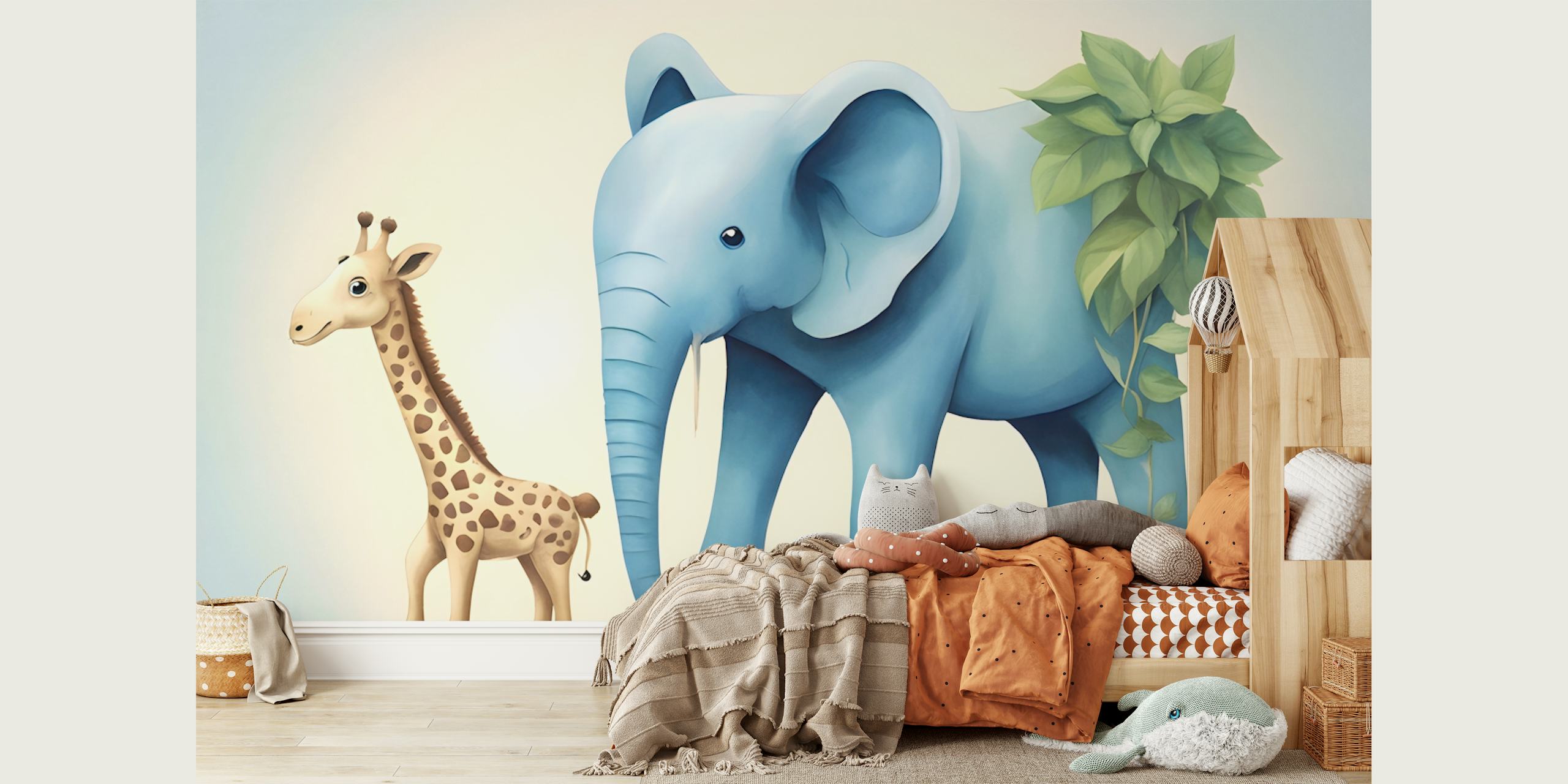 Pozadina Giraffe and Elephant Duo u sobi