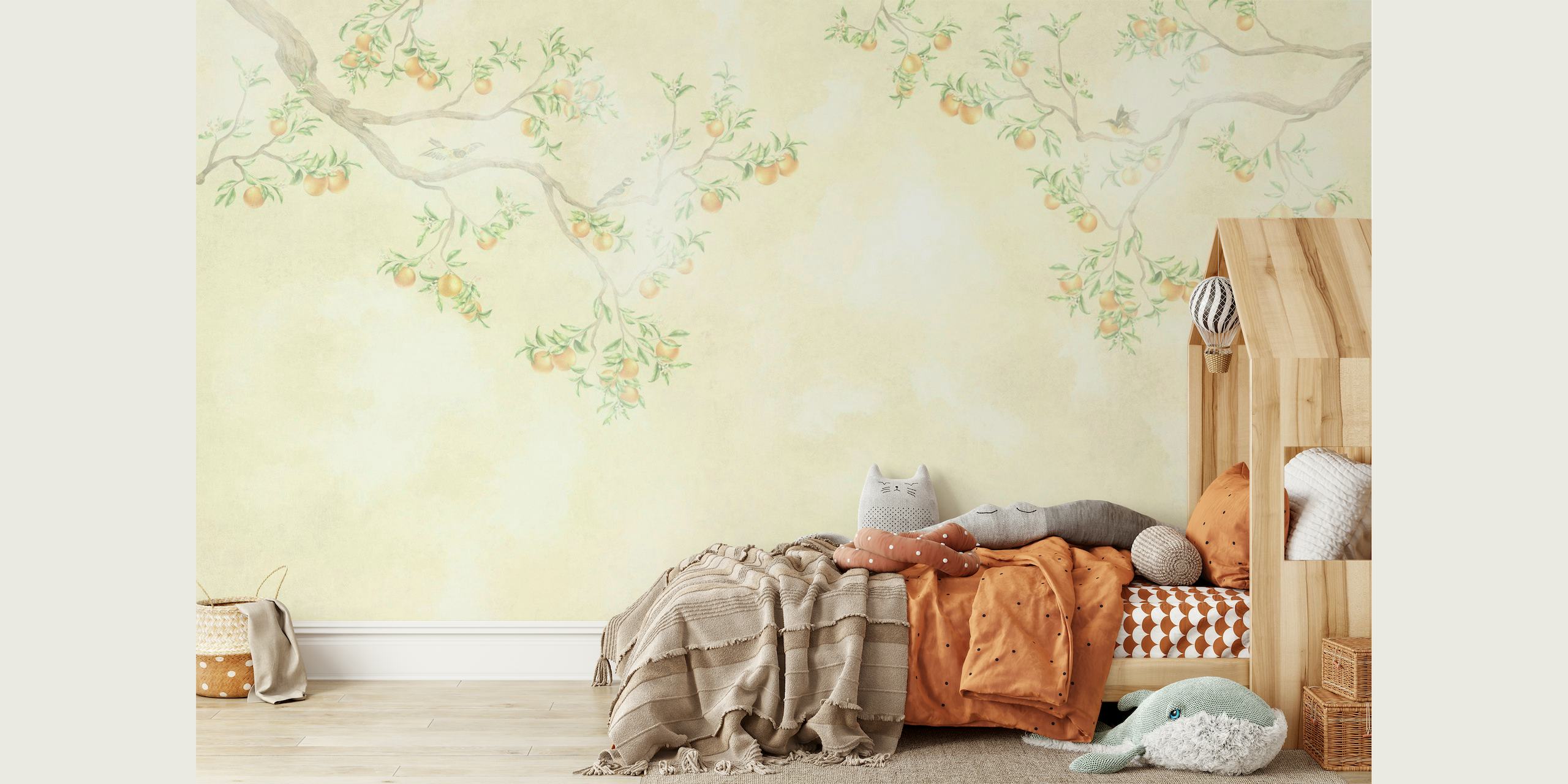 Pastel Ivory Orange Tree Garden wallpaper
