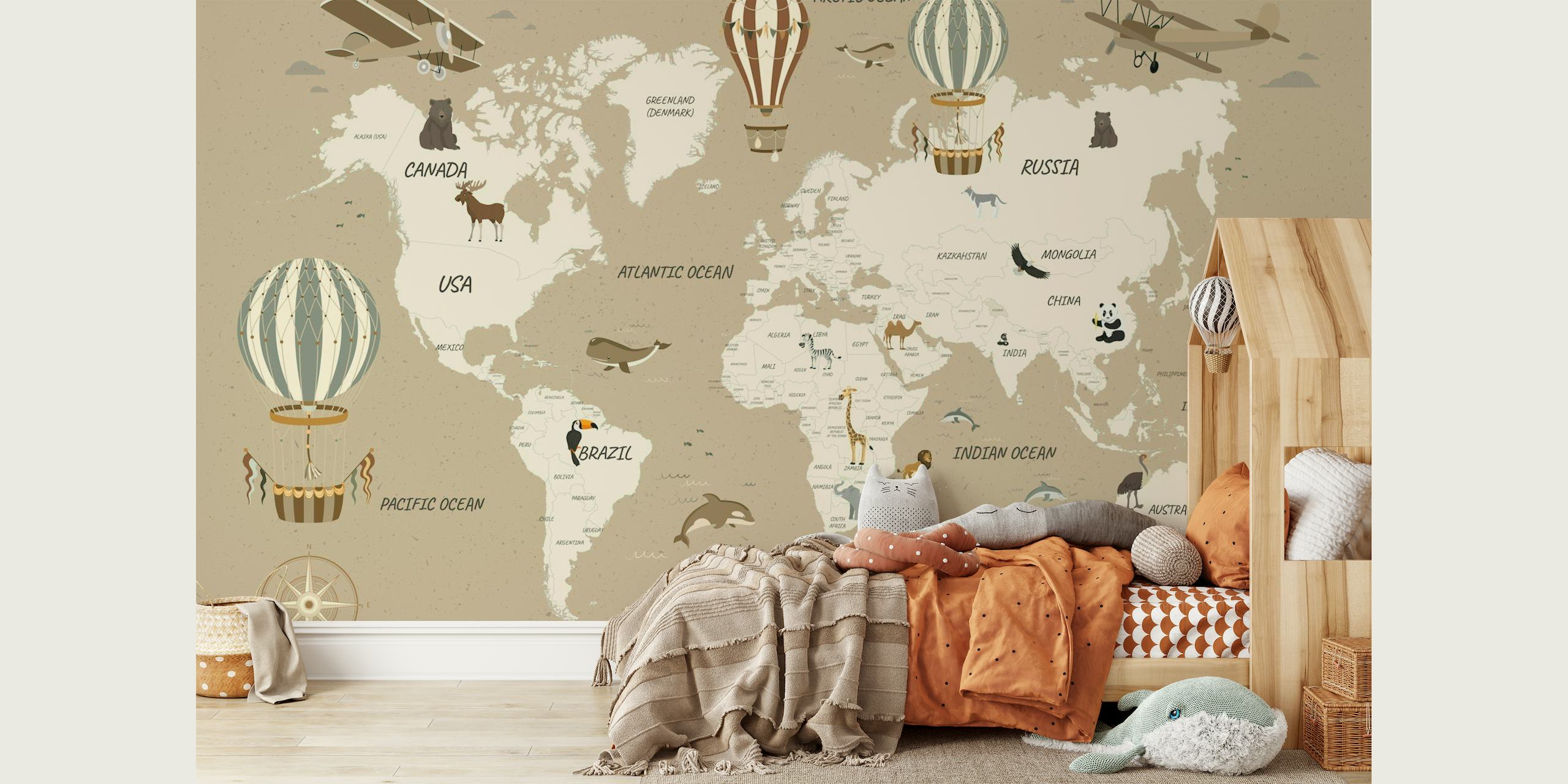 Beautiful Travel Map for Kids - Sepia tapet