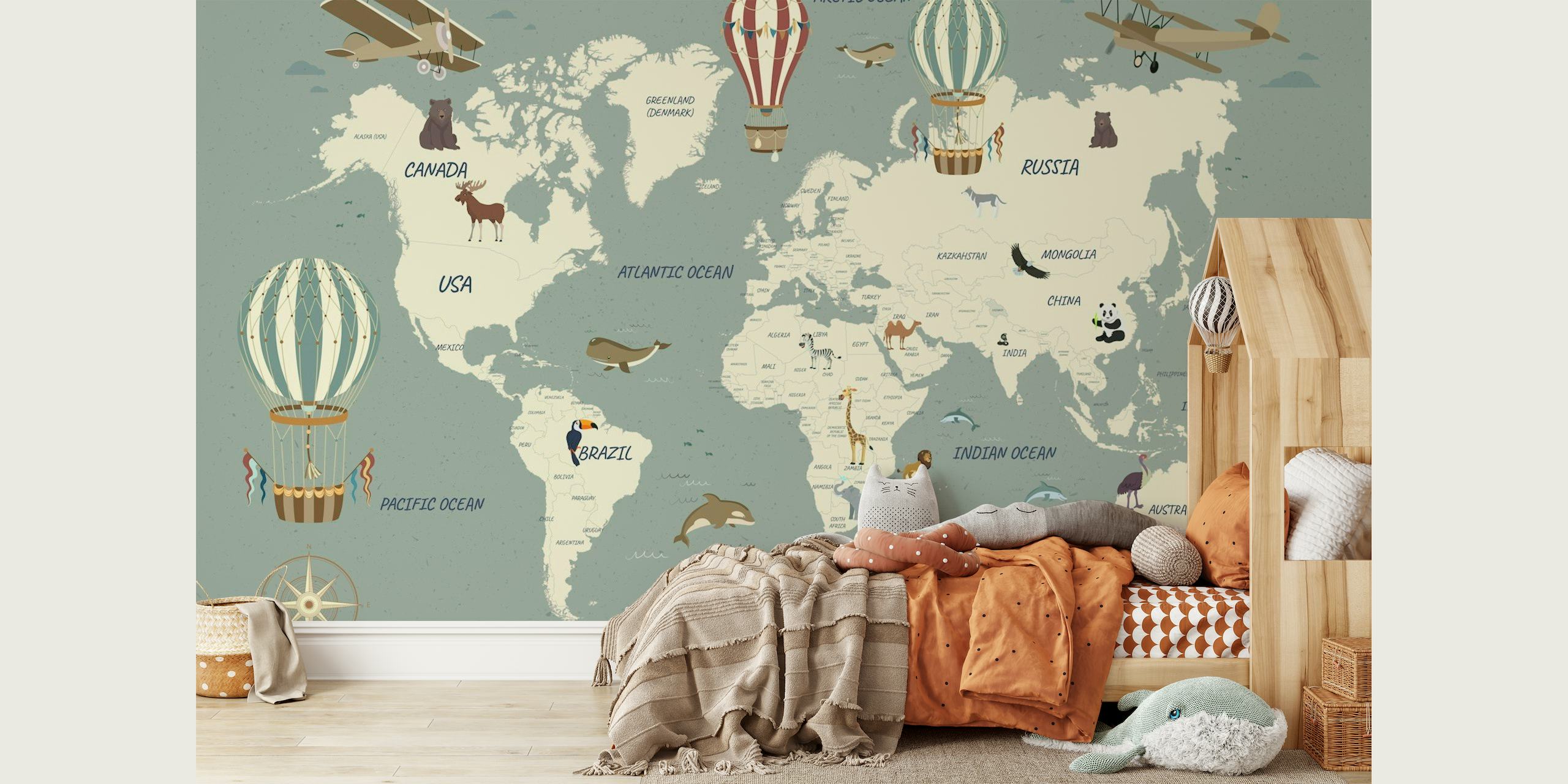 Beautiful Travel Map for Kids - Pastel Blue tapete