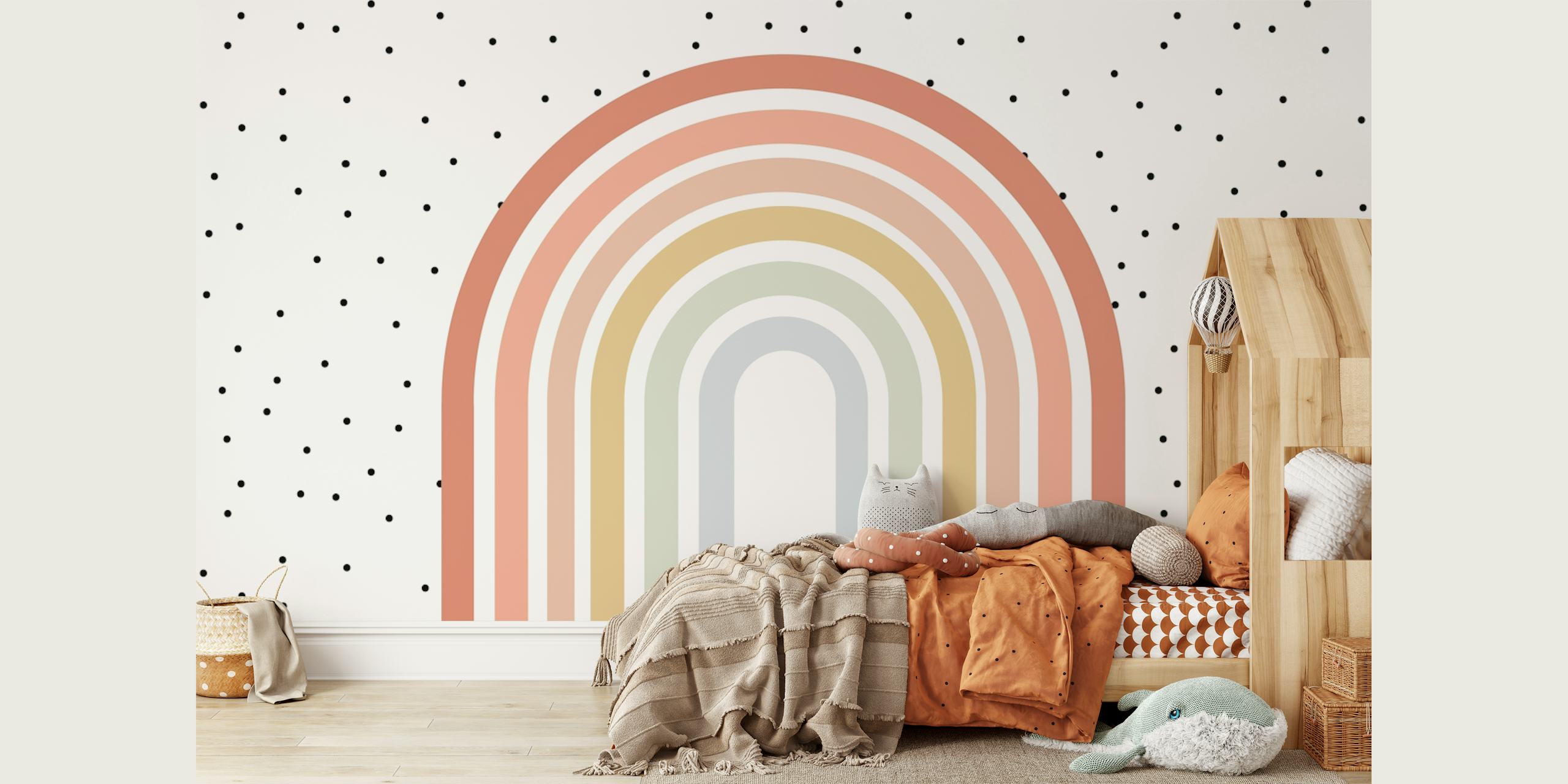 Boho Rainbow Polka Dot wallpaper in a room