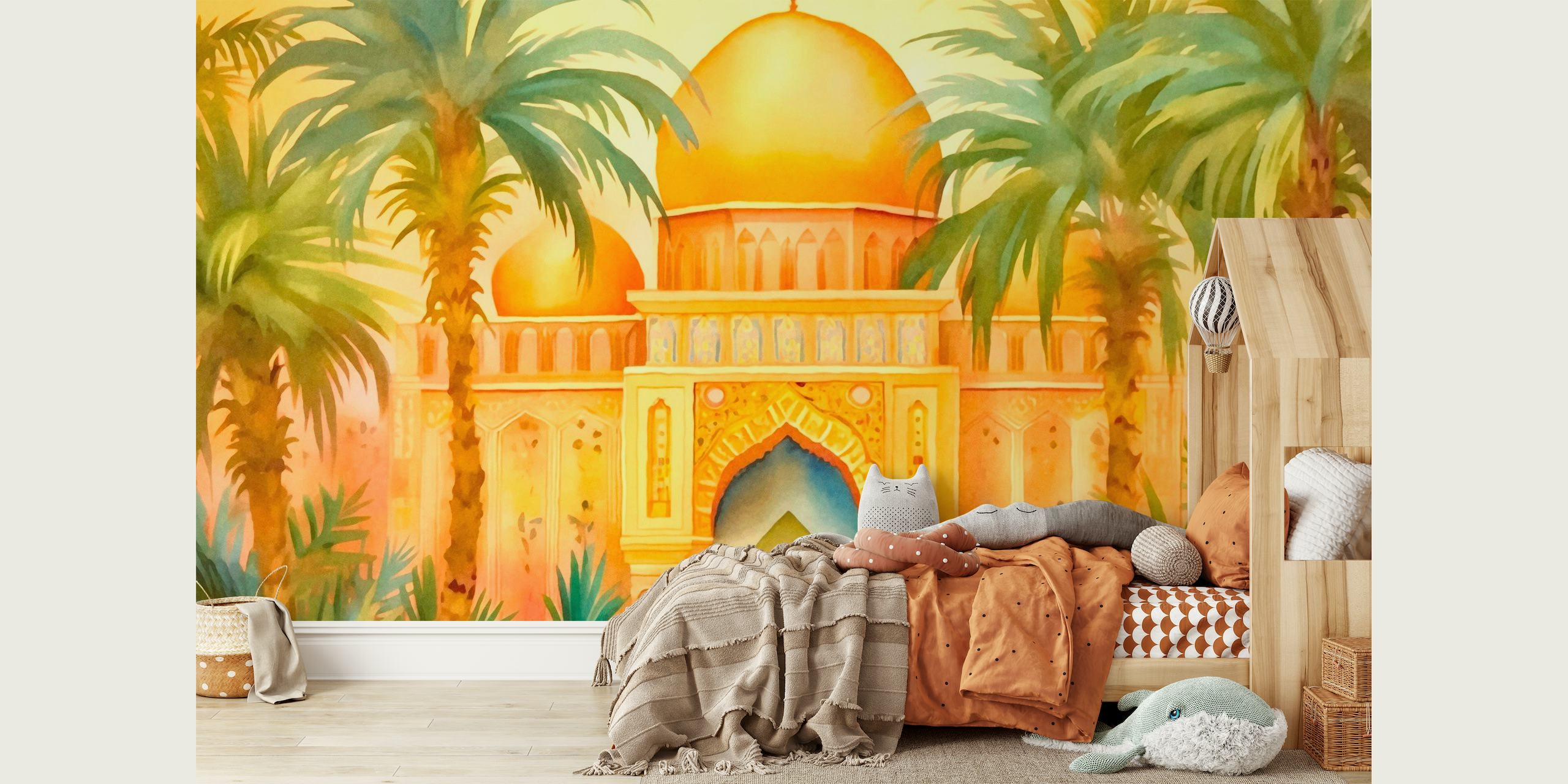 Palača tropske džungle u stilu akvarela s palmama