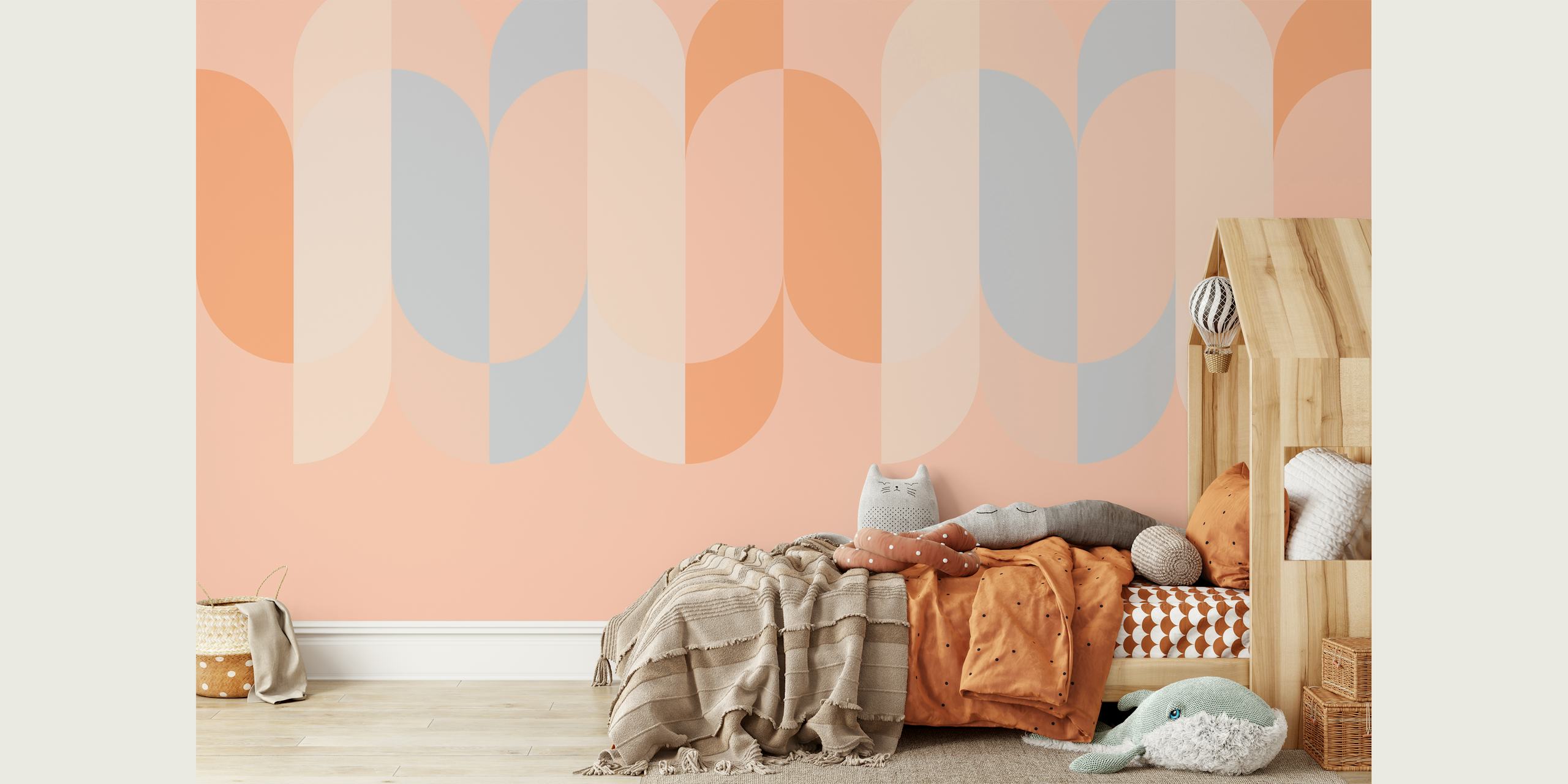 Mid-century rainbow border wallpaper in a room