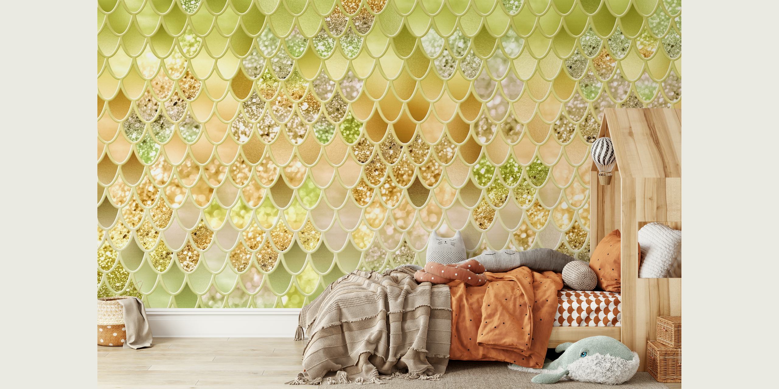 Summer Mermaid Glitter Scales wallpaper in a room