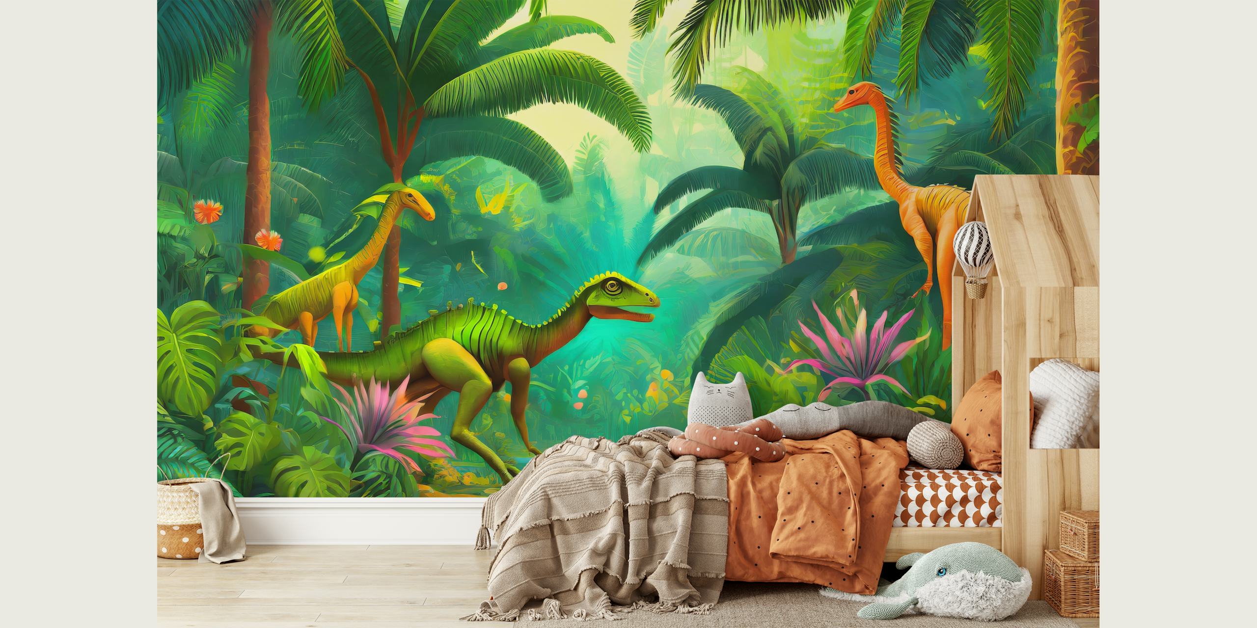 Dinosaur jungle tapeta w pokoju