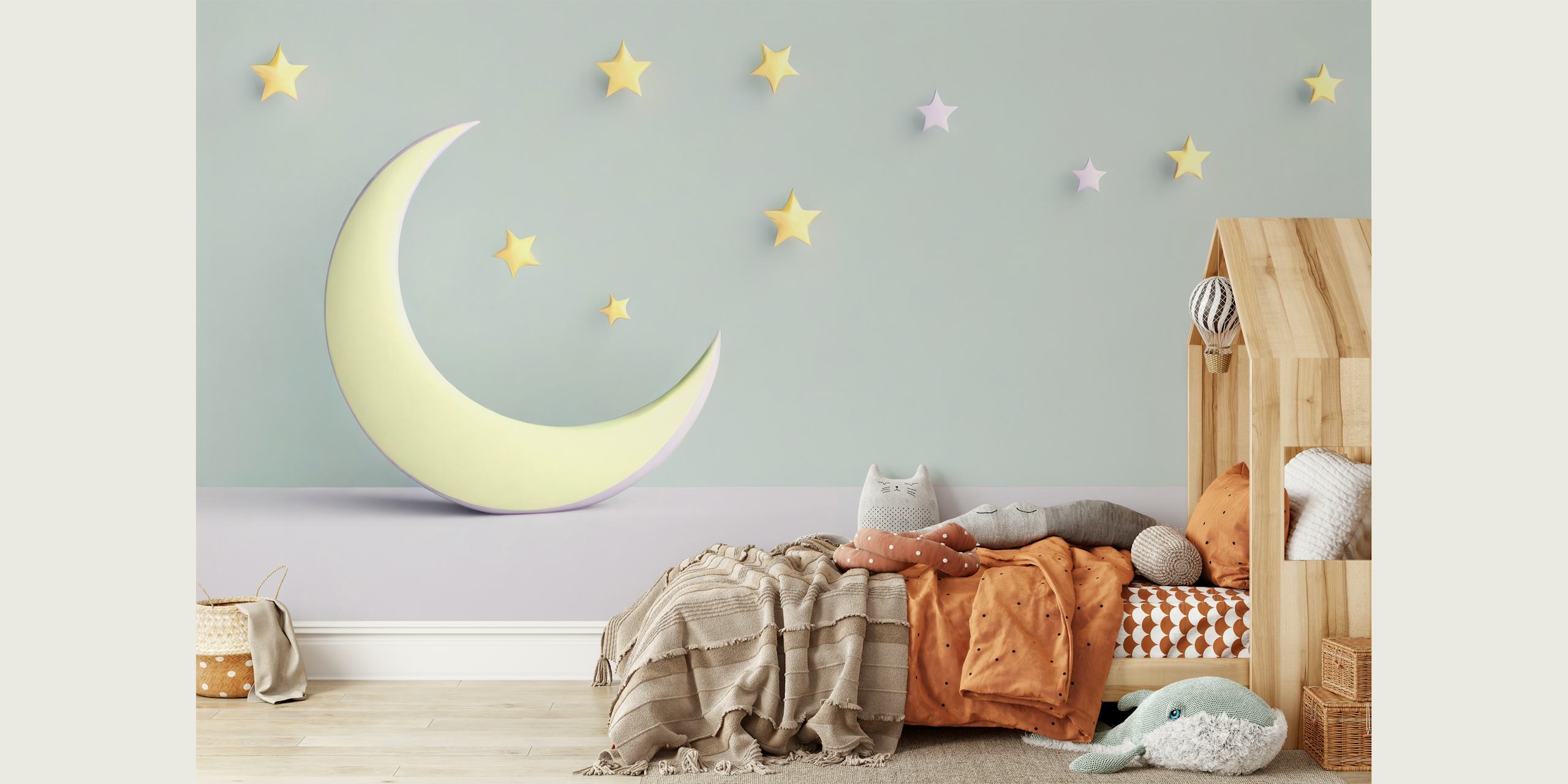 Stars and moon wallpaper in a room