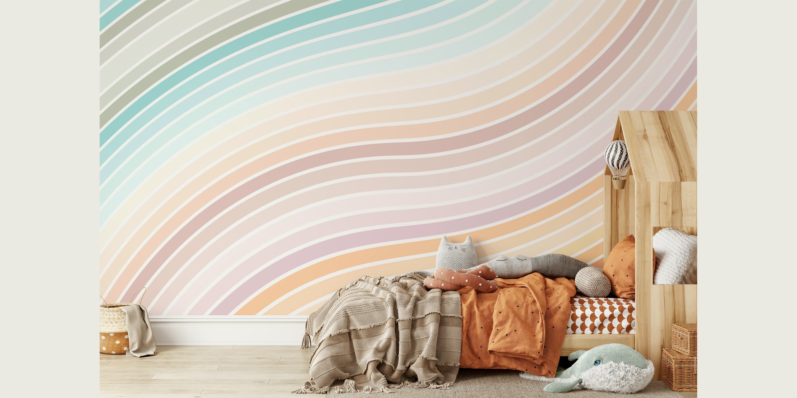 Colorful pastel stripes wallpaper in a room