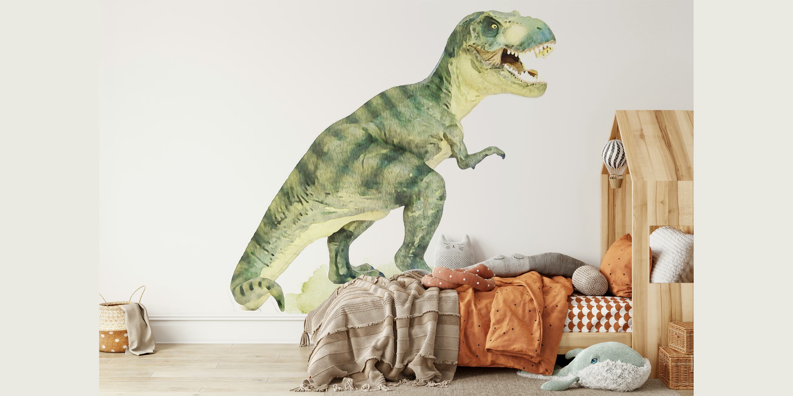 Tyrannosaurus wallpaper displayed in a room