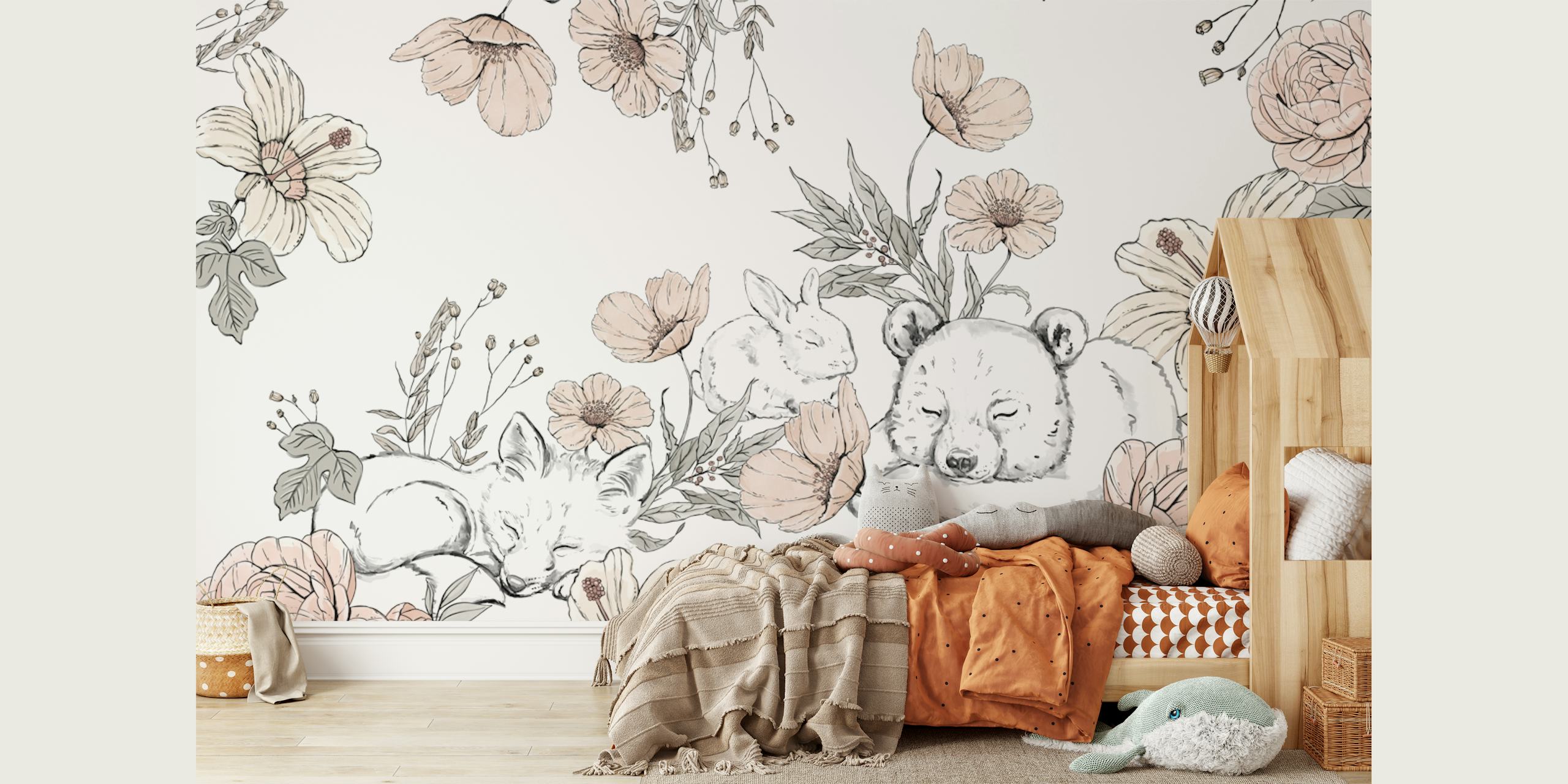 Sleeping Woodland animales diseño de papel tapiz