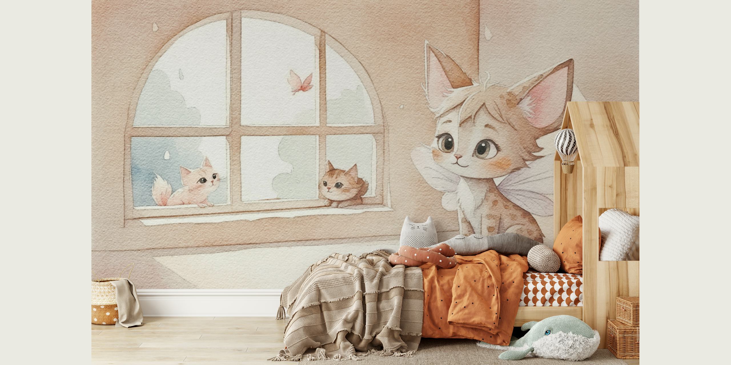 Fairy cat wallpaper in a charming room
