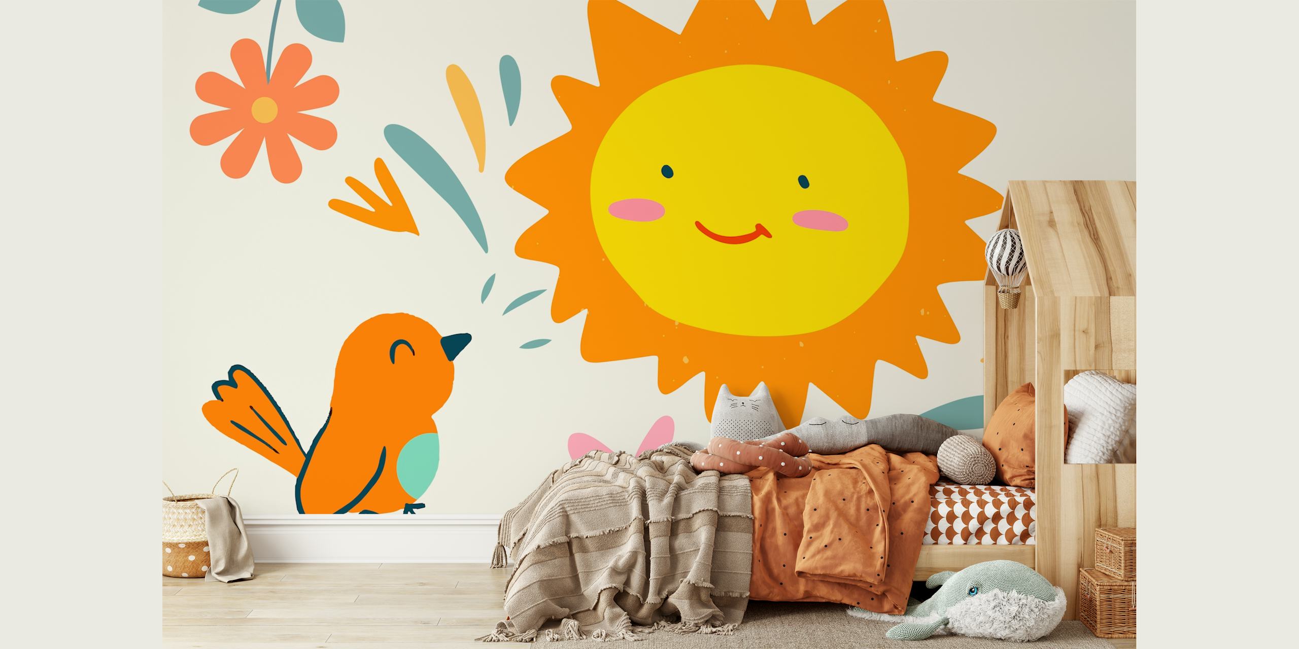 Sunny wallpaper with sun and flowers