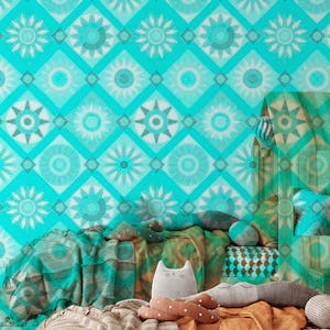 Whimsical Sunshine Quilt Collage Turquoise