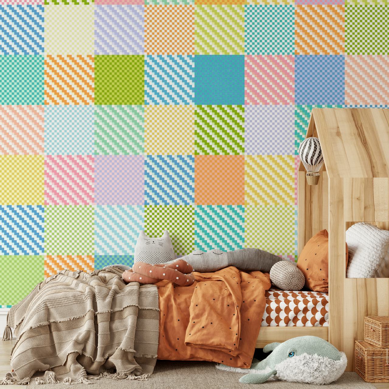 Colorful pastel checker pattern wallpaper