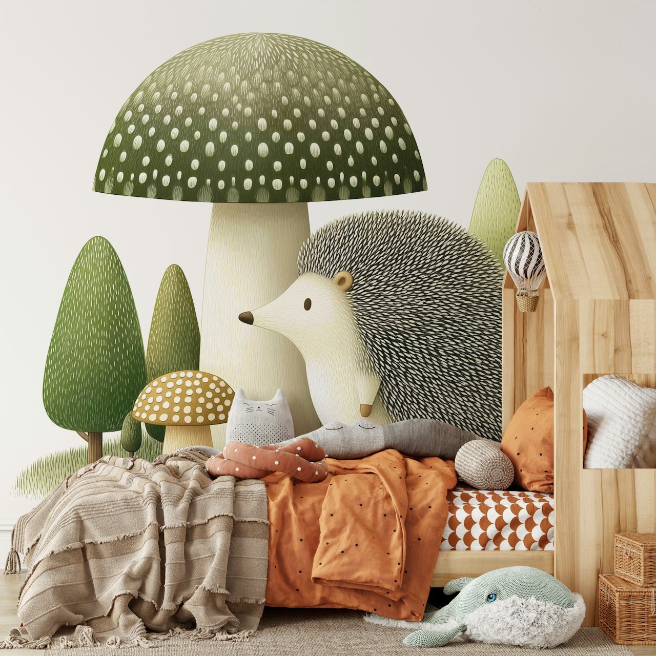 Hedgehog Forest Adventure papel pintado en una habitación