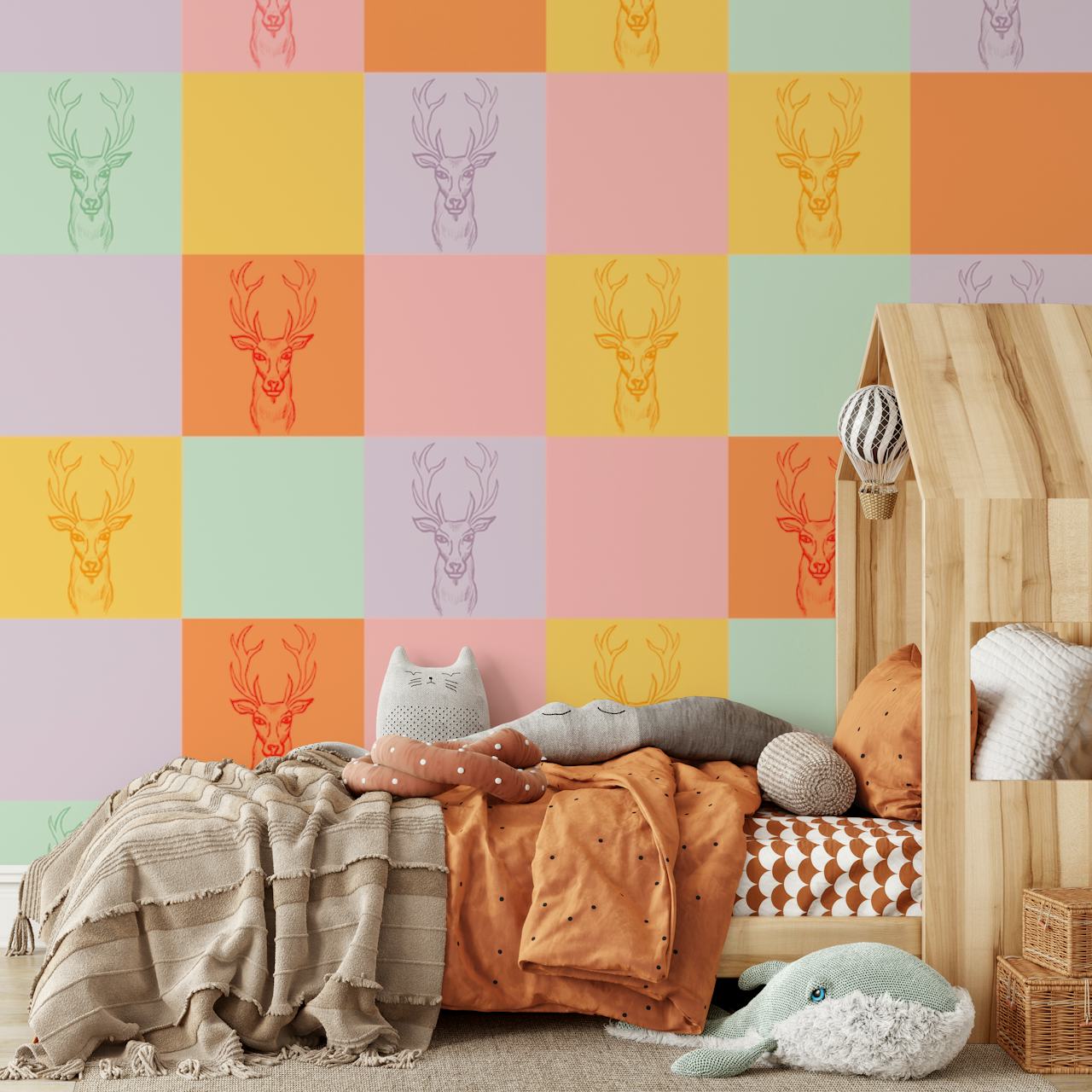 Pastel colored stag silhouette wallpaper design