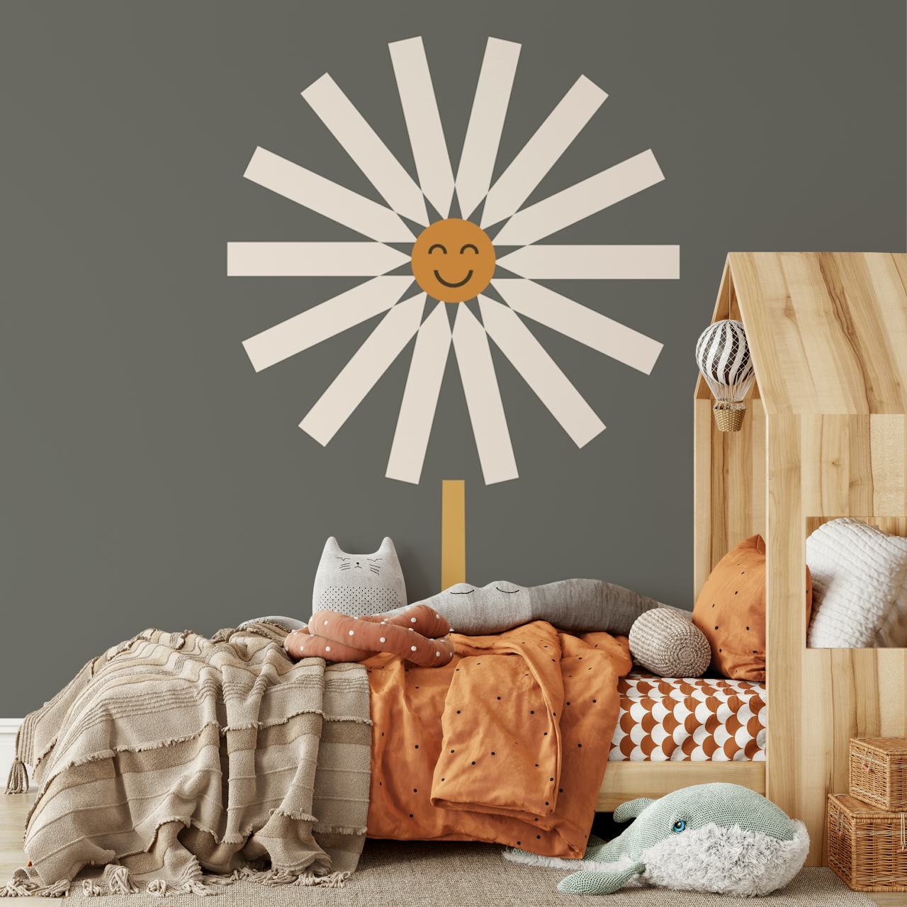 Papier peint mural illustration de marguerite stylisée sur fond sourd