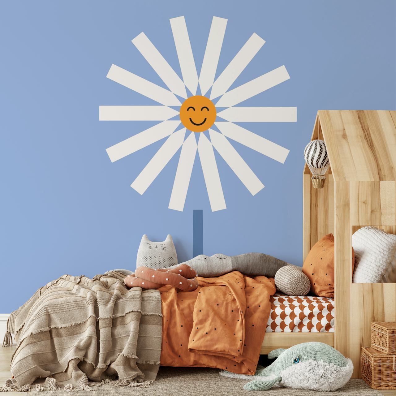 Happy Daisy blue panel design de papel de parede