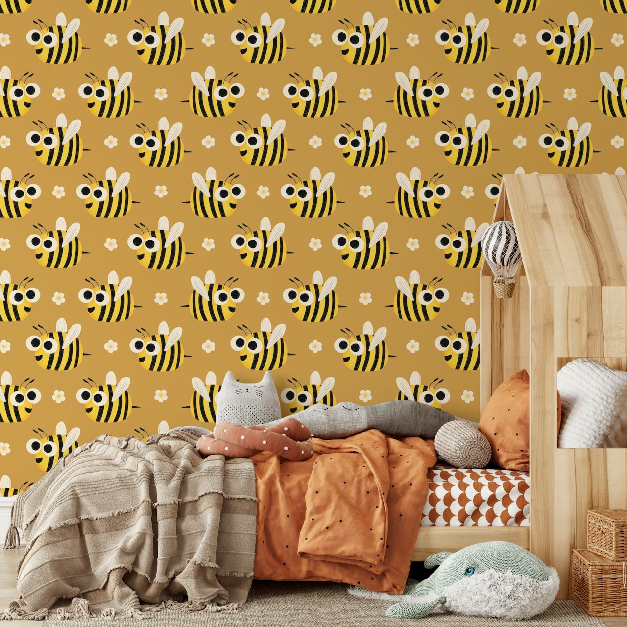 Papel de parede Cute Bees em um quarto