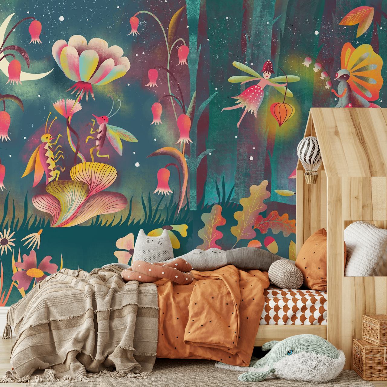 Little magical midnight forest wallpaper in a room