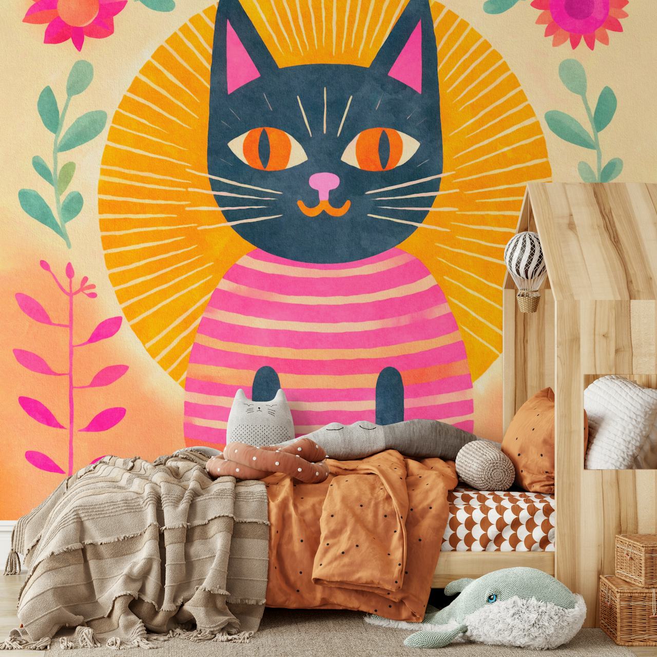 Boho Sunrise Feline Fiesta tapetti huoneessa