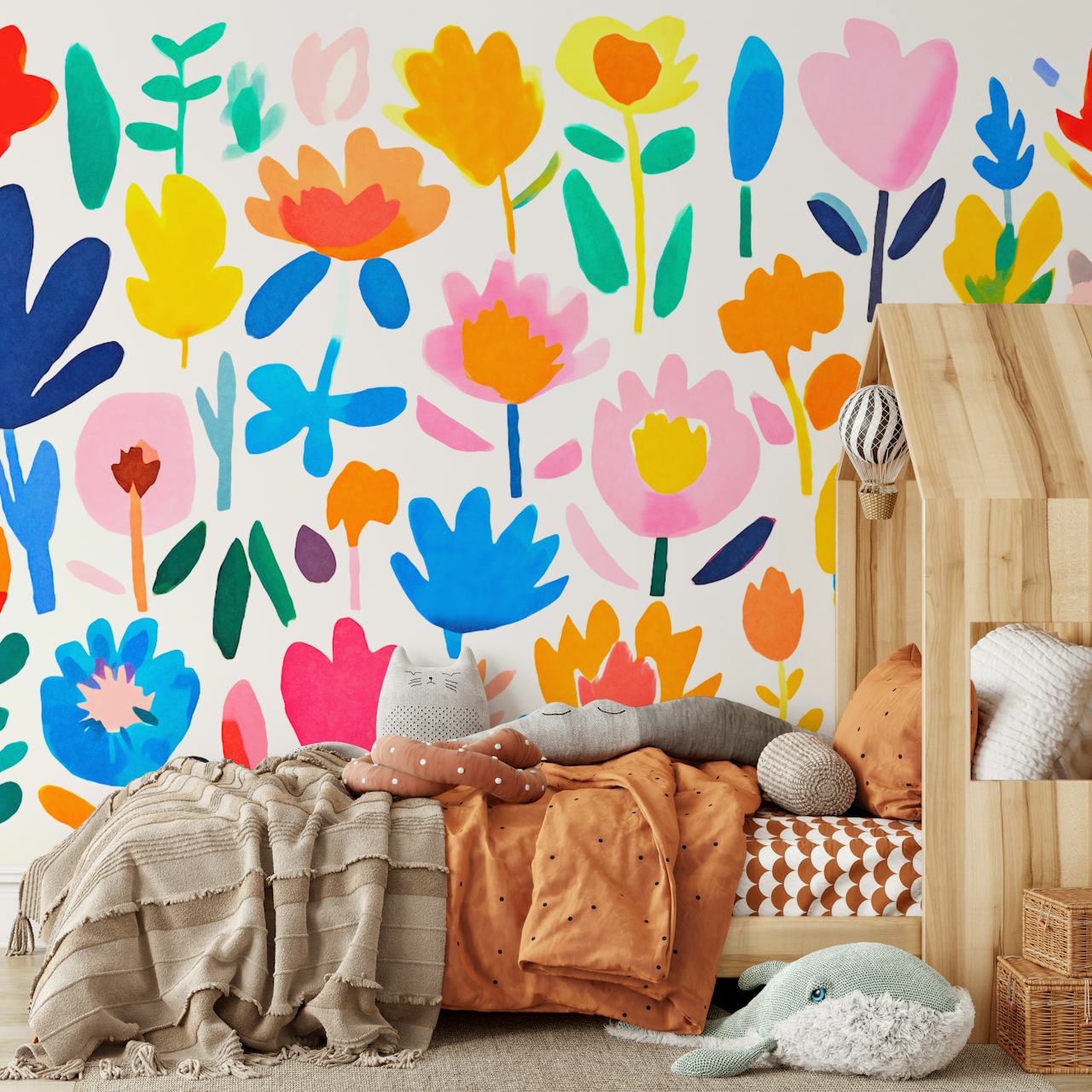 Multicolor groovy floral wallpaper design