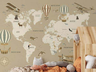 Beautiful Travel Map for Kids - Sepia
