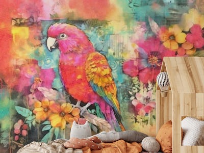 Parrot Tropical Paradise Watercolor Art