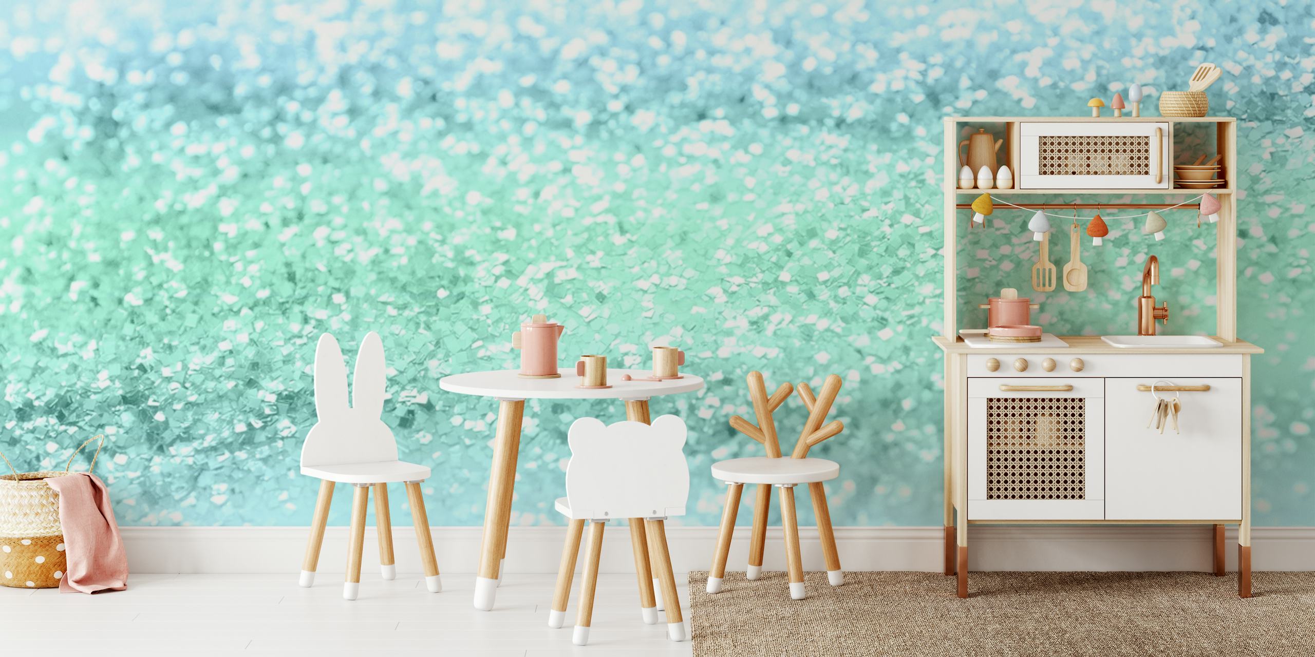 tapeta Aqua Seafoam Ocean Glitter u sobi