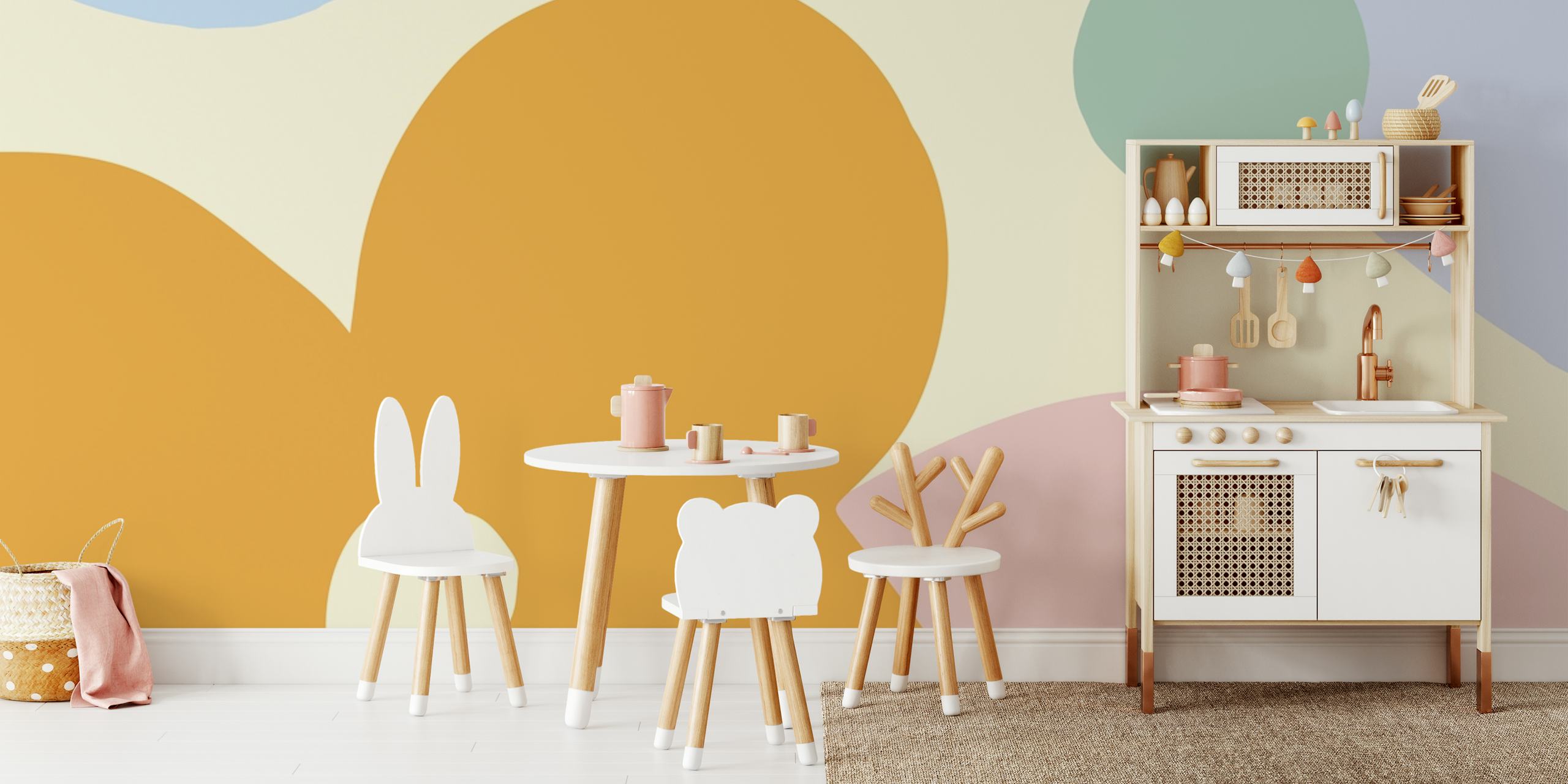 Carta da parati Playful Pastel Shapes in una stanza