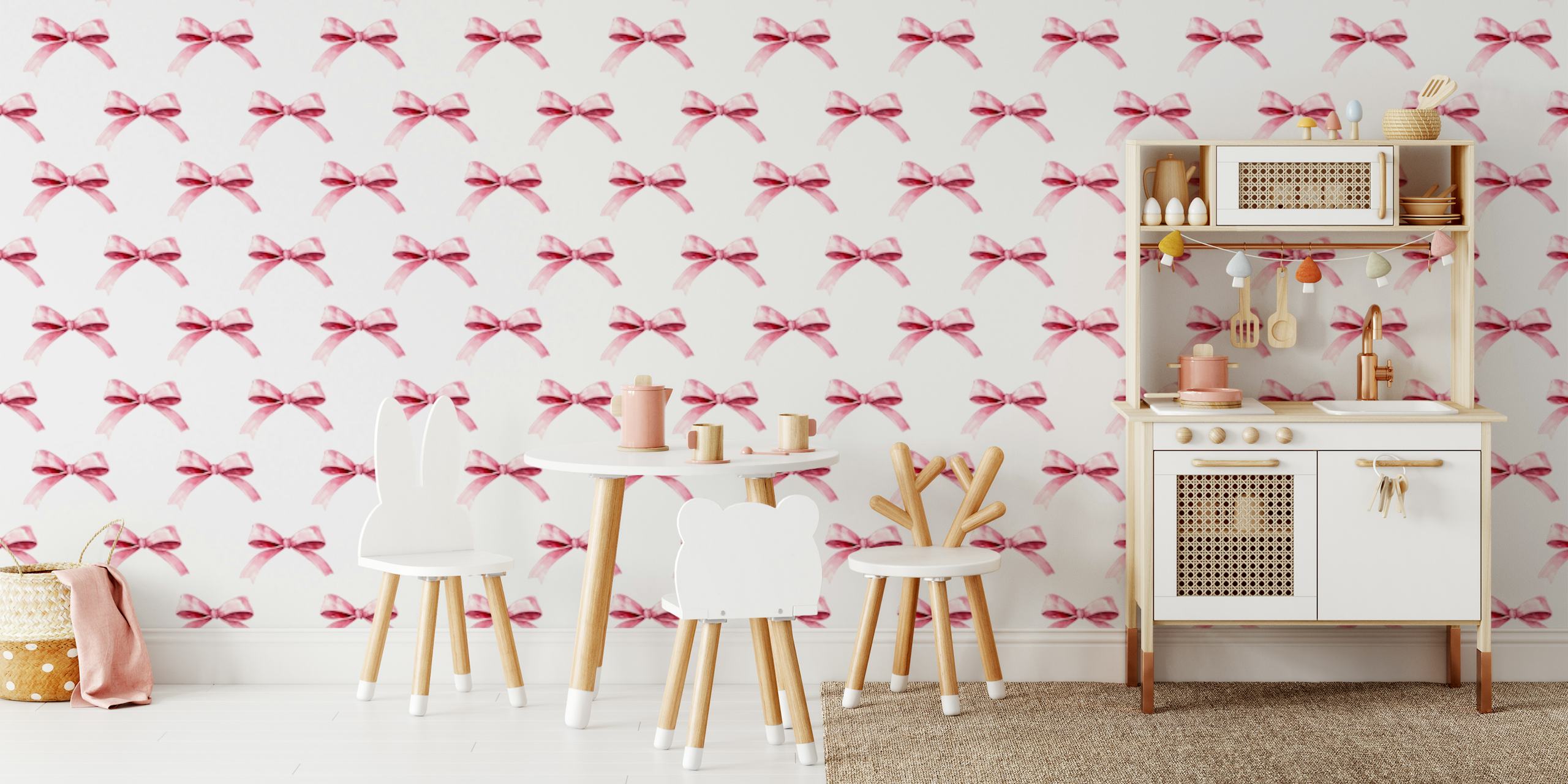 Pastel pink bow charm wallpaper in a room