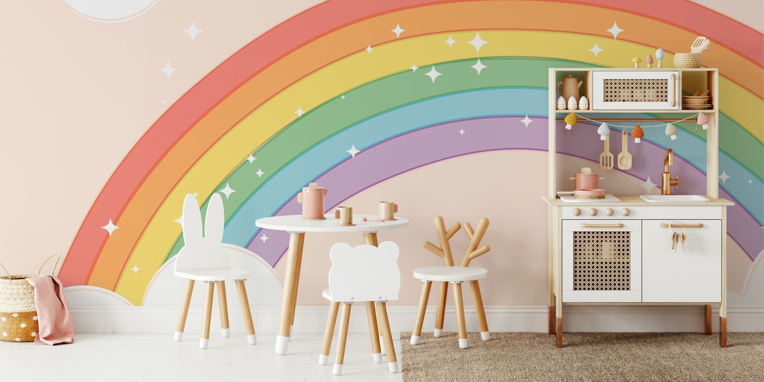 Dreamy rainbow wallpaper in a room