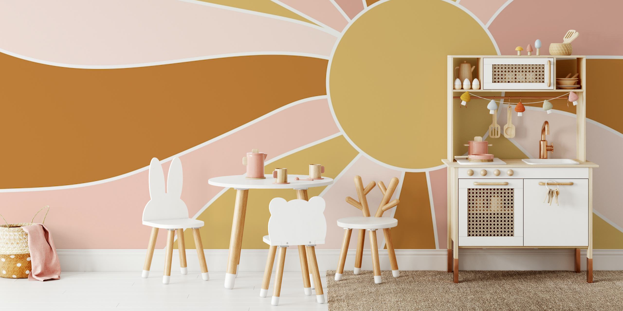 Tapeta Modern Wavy Boho Sun u sobi