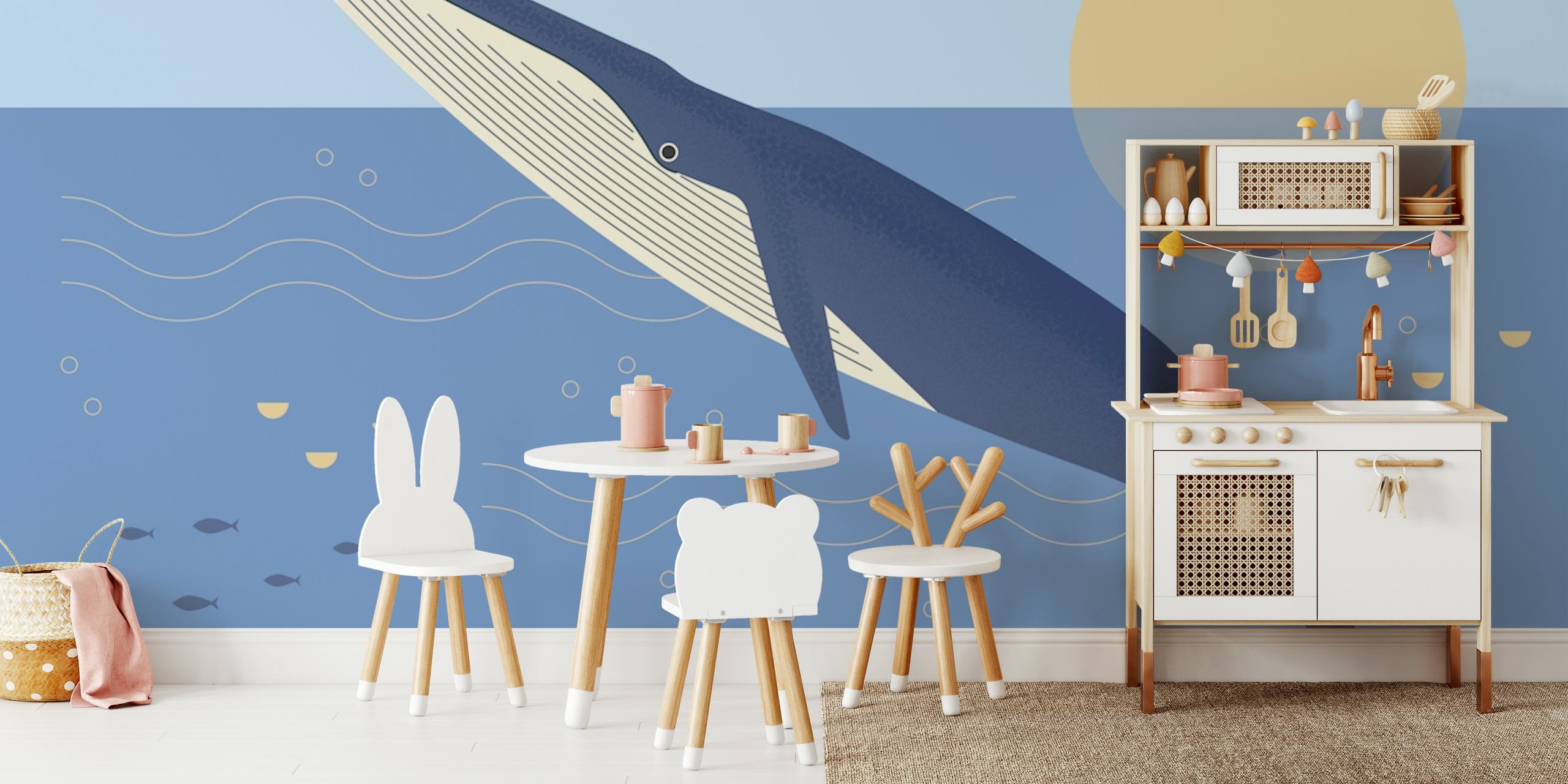 Into the Deep Blue-tapet i ett rum