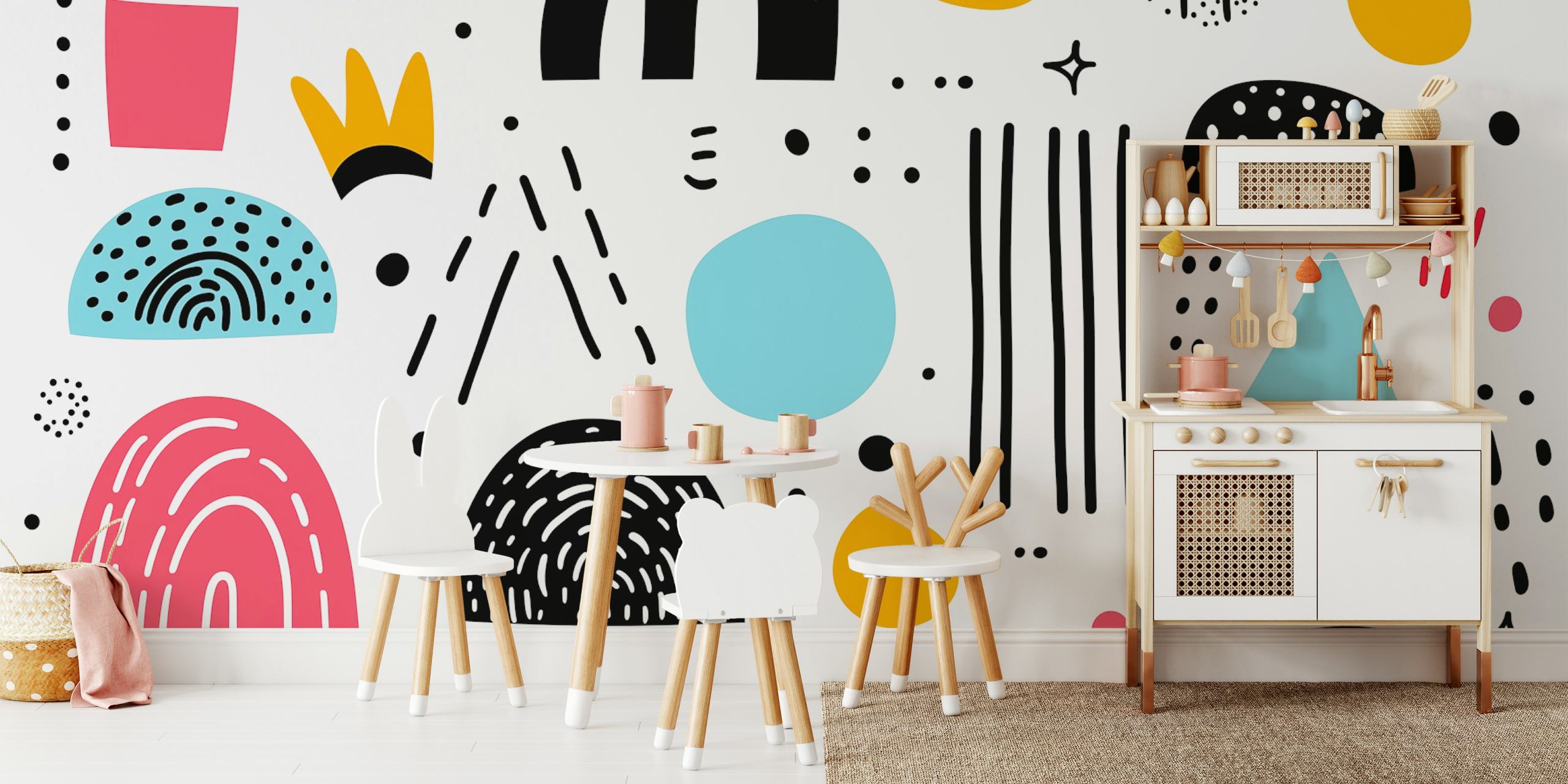 Playful Retro Motif tapet i ett rum