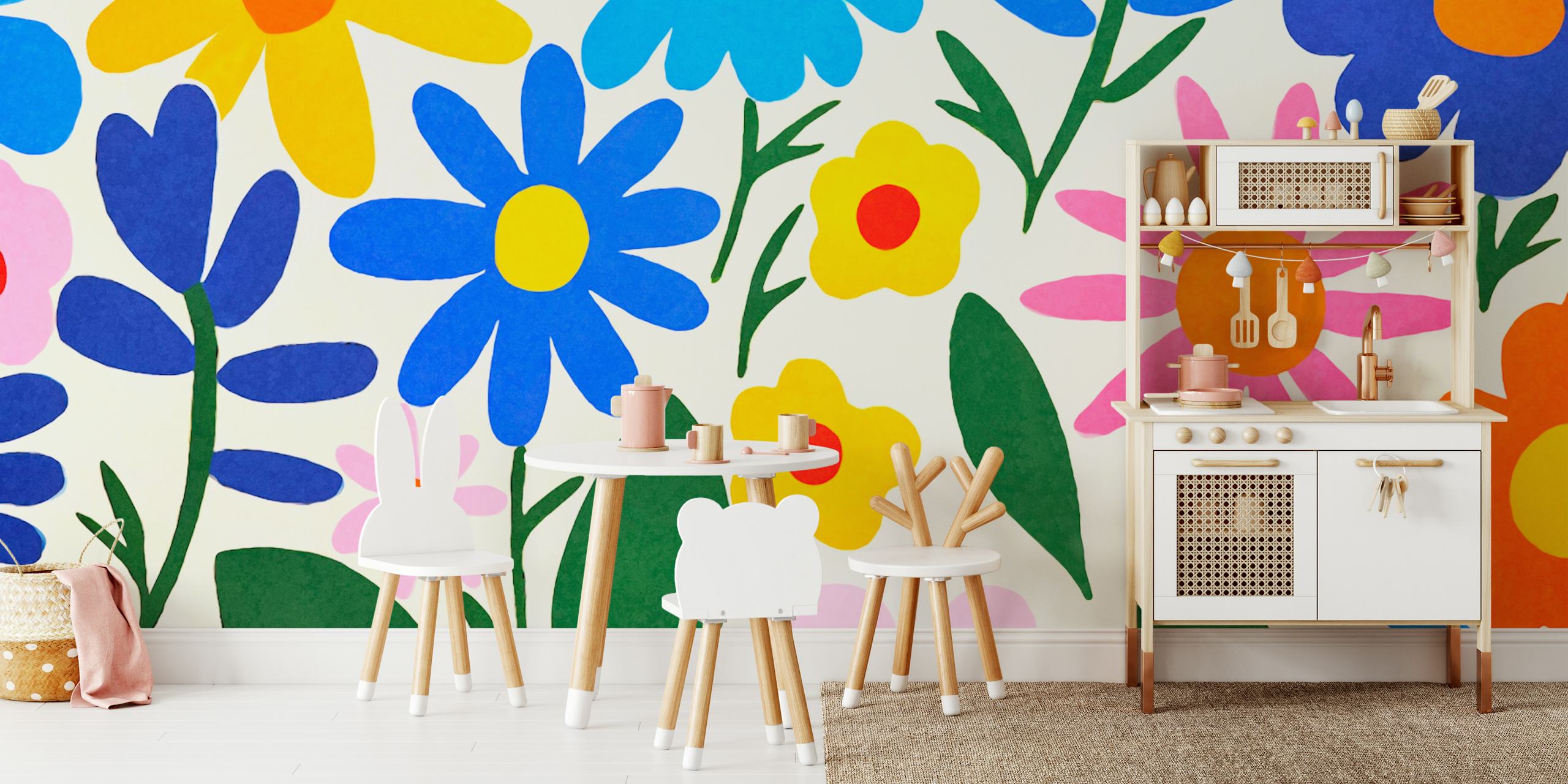 Papier peint floral coloré dans un cadre de pièce