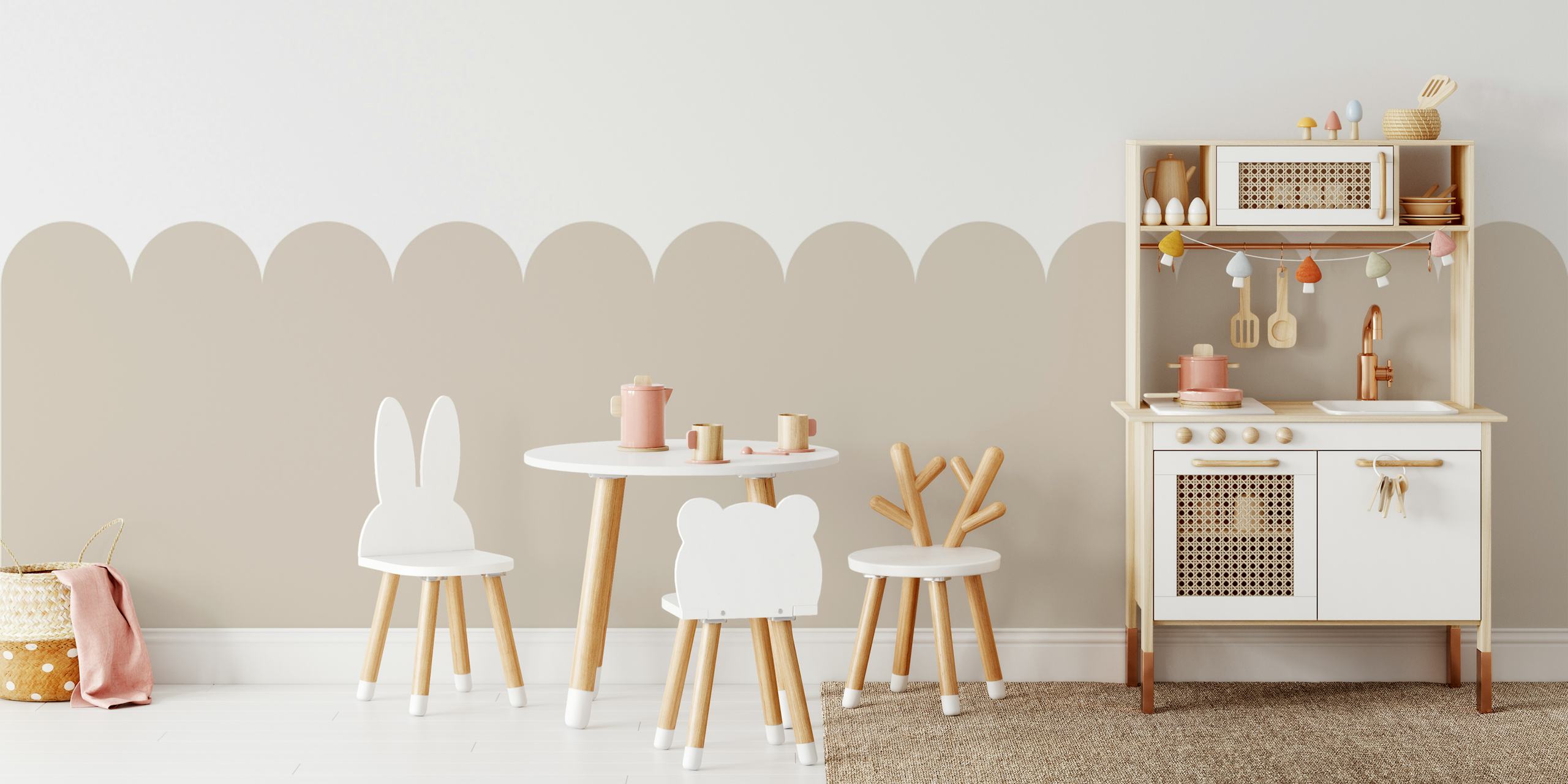 Beige Scallop Edge tapet vist i et rum